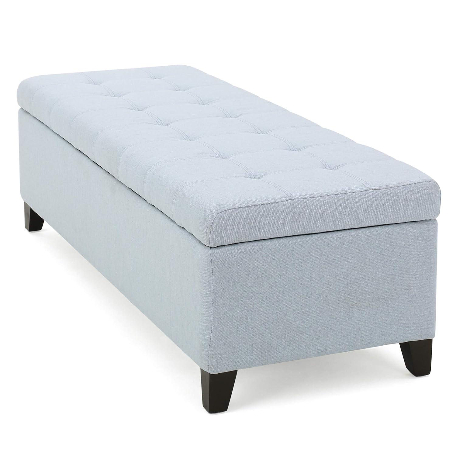 Christopher Knight Home Mission Storage Ottoman Light Sky Blue: Upholstered Rectangular Bench with Hardwood Frame