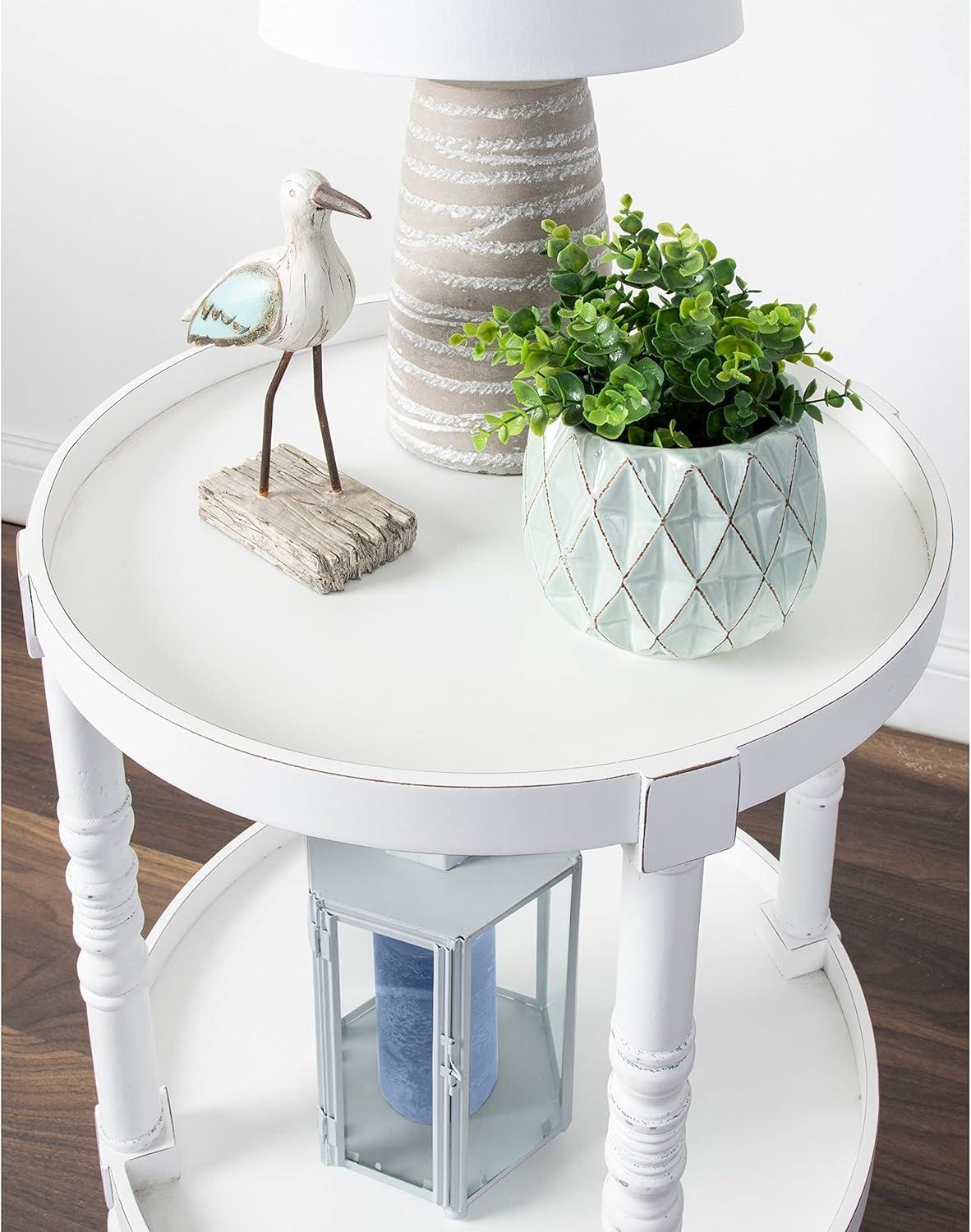 Colonial Rustic Brown Wooden Round Dual-Tier End Table