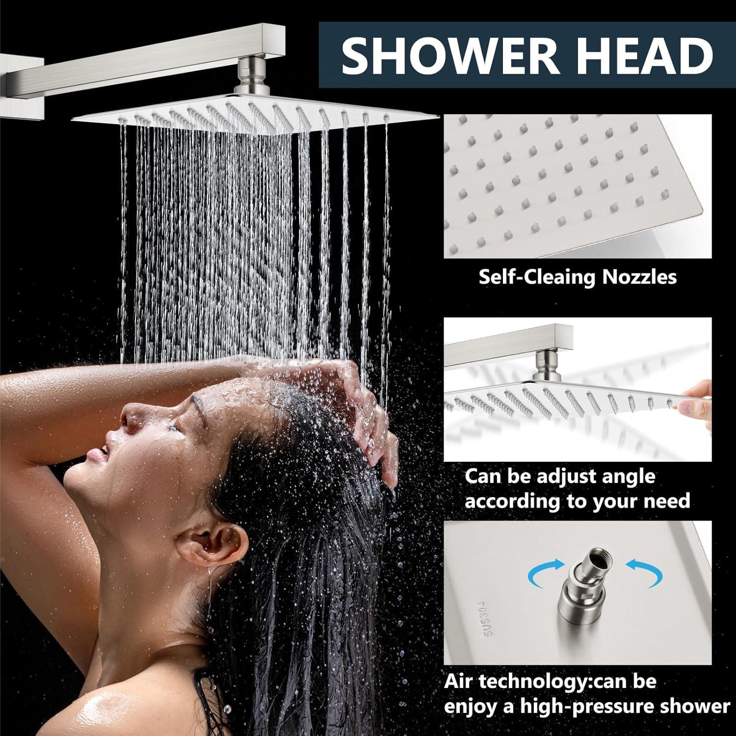 Aolemi Shower Faucet Set Rain Shower System with Handheld Spray Bathroom Shower Combo Rough-in Valve and Shower Trim Kit Included Brushed Nickel 8 Inch Wall Mount Shower Head