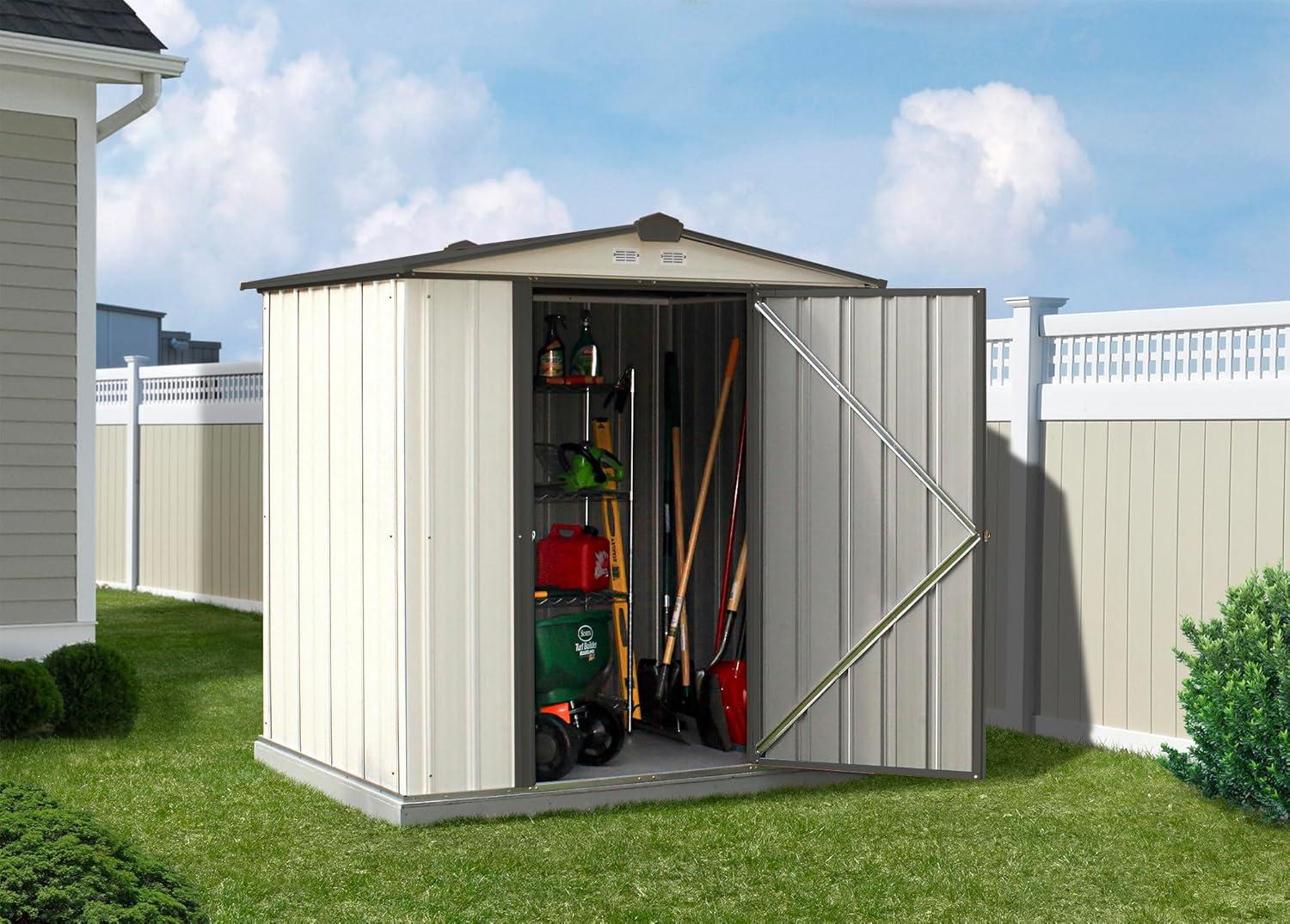 Cream and Charcoal 6' x 5' Steel Storage Shed with Swing Door