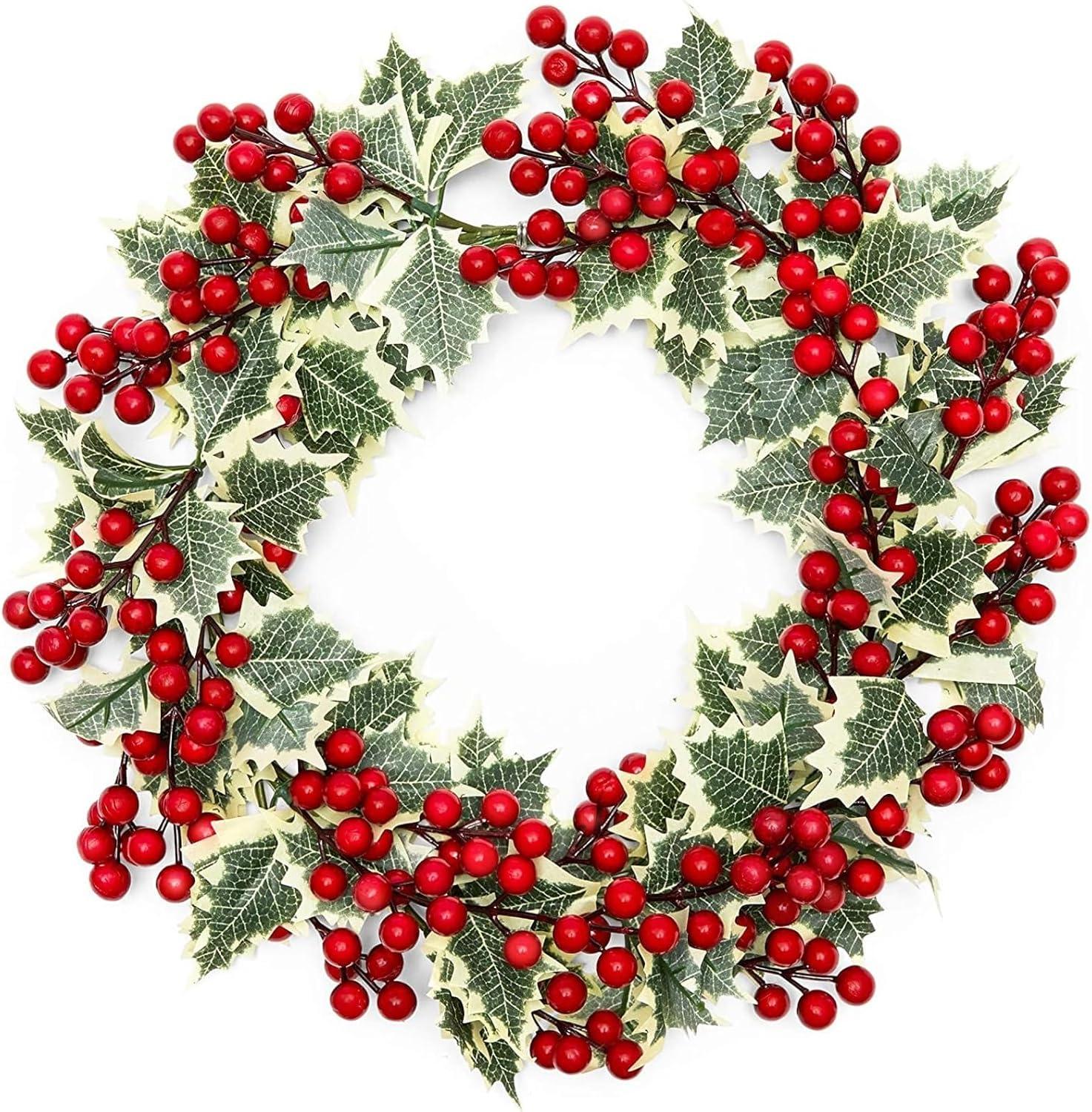 Farmlyn Creek Artificial Christmas Wreath with Holly Berries for Door Decoration (15.7 in)