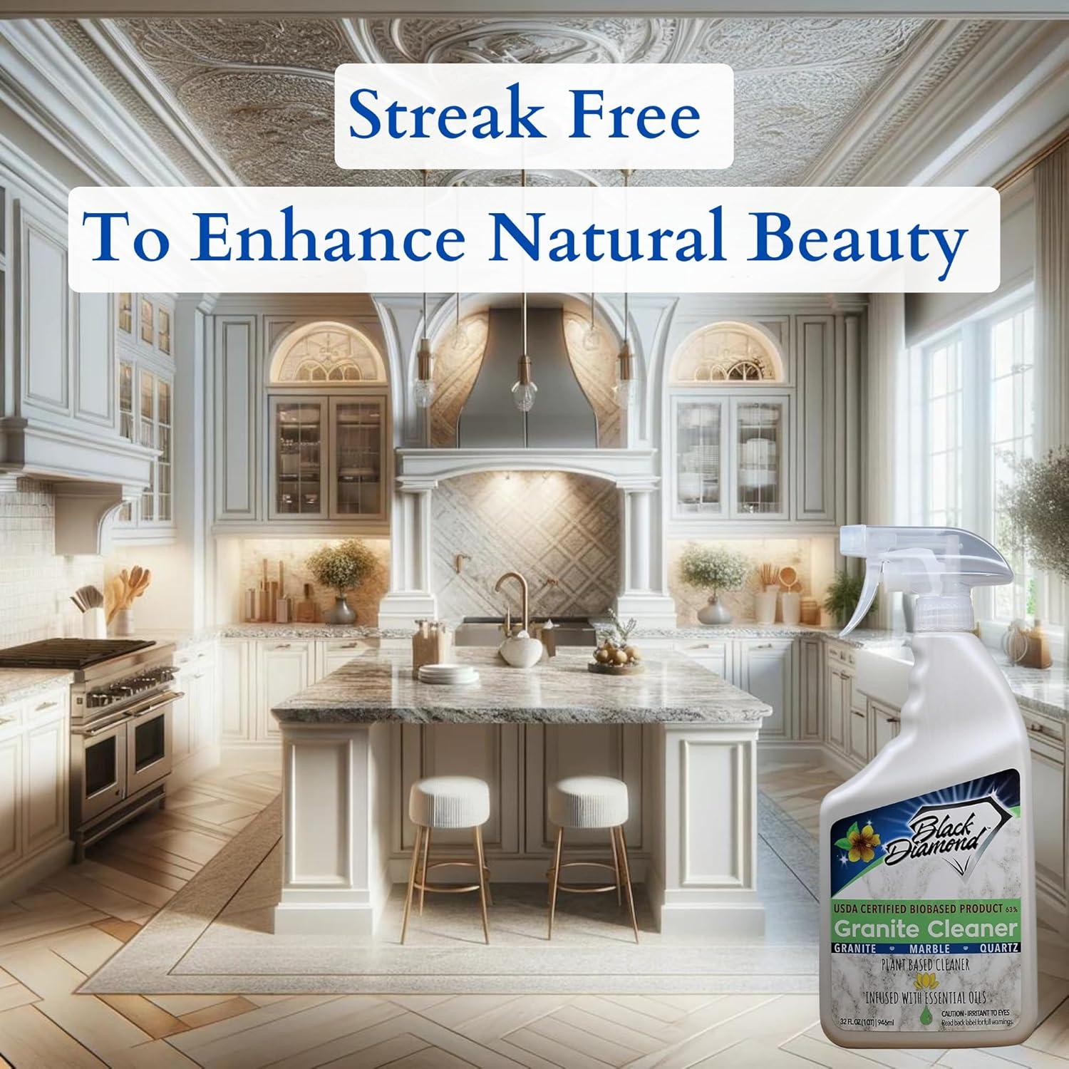 Black Diamond Stoneworks Granite Counter Cleaner: USDA Certified BIOBASED- Safe for Granite and other stone countertops. Safe for food contact formula to keep your countertops looking fresh and clean!