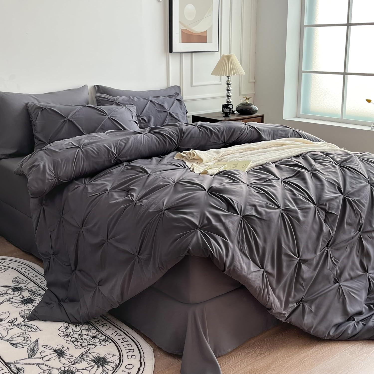 King Dark Grey Microfiber Down Alternative Bed in a Bag Set