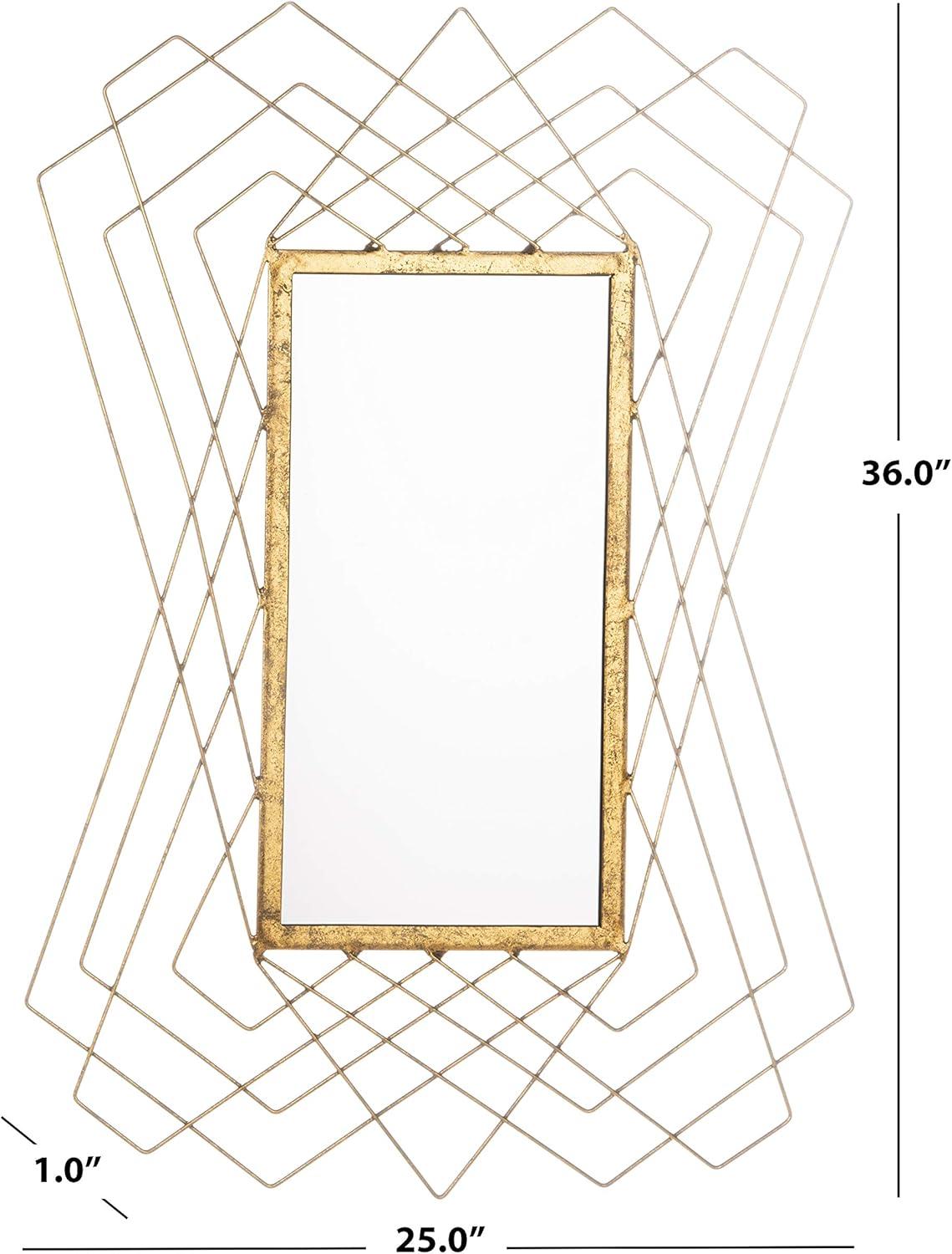 Contemporary Gold Foil Geometric Wood Rectangular Mirror 25"x36"