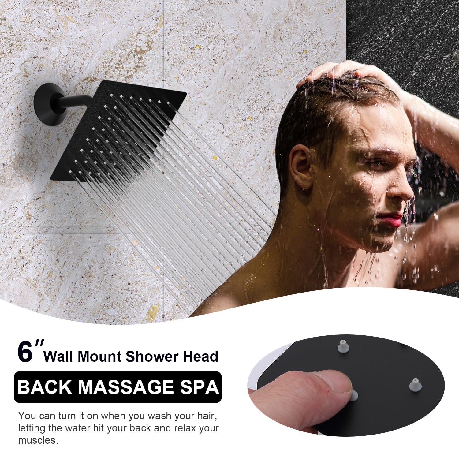 GRANDJOY 16 inch Complete Dual Shower Head System, Celling Mounted Shower Faucet Set with Hand Shower Head, Rough in-Valve, 6 Massage Body Jets - Matte Black