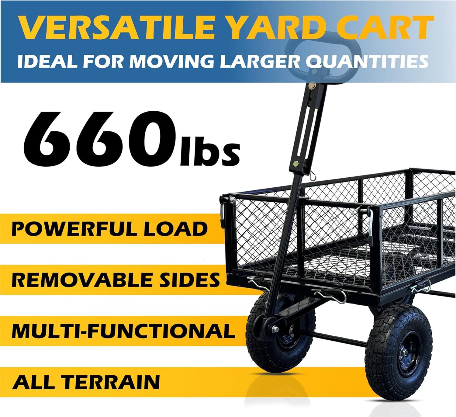 TULEX 5324 Heavy Duty 660 lbs Capacity Garden cart with Removable Sides and Rubber Waterproof Liner