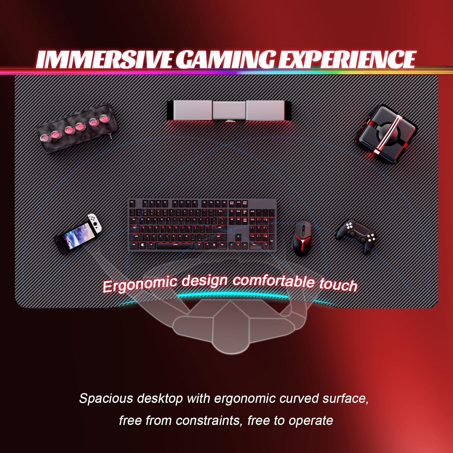 Wrought Studio™ Wrought Studio Gaming Desk With Carbon Fibre Surface- A Shaped Gamer Desk Computer Workstation Home Office Ergonomic PC Desk Simple Gaming Table Home Office Desks