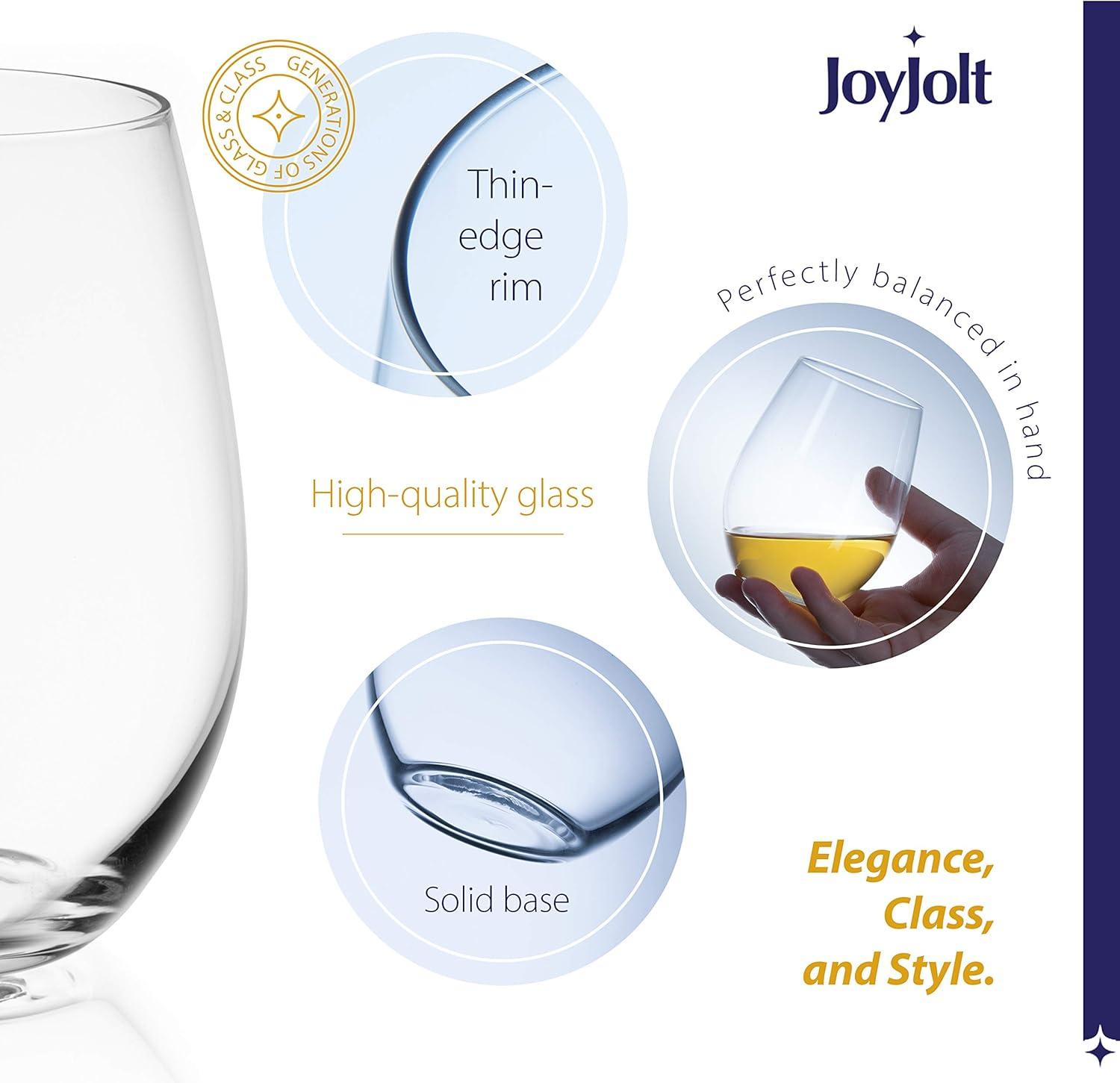 JoyJolt 19 oz Clear Stemless Wine Glasses Set of 4