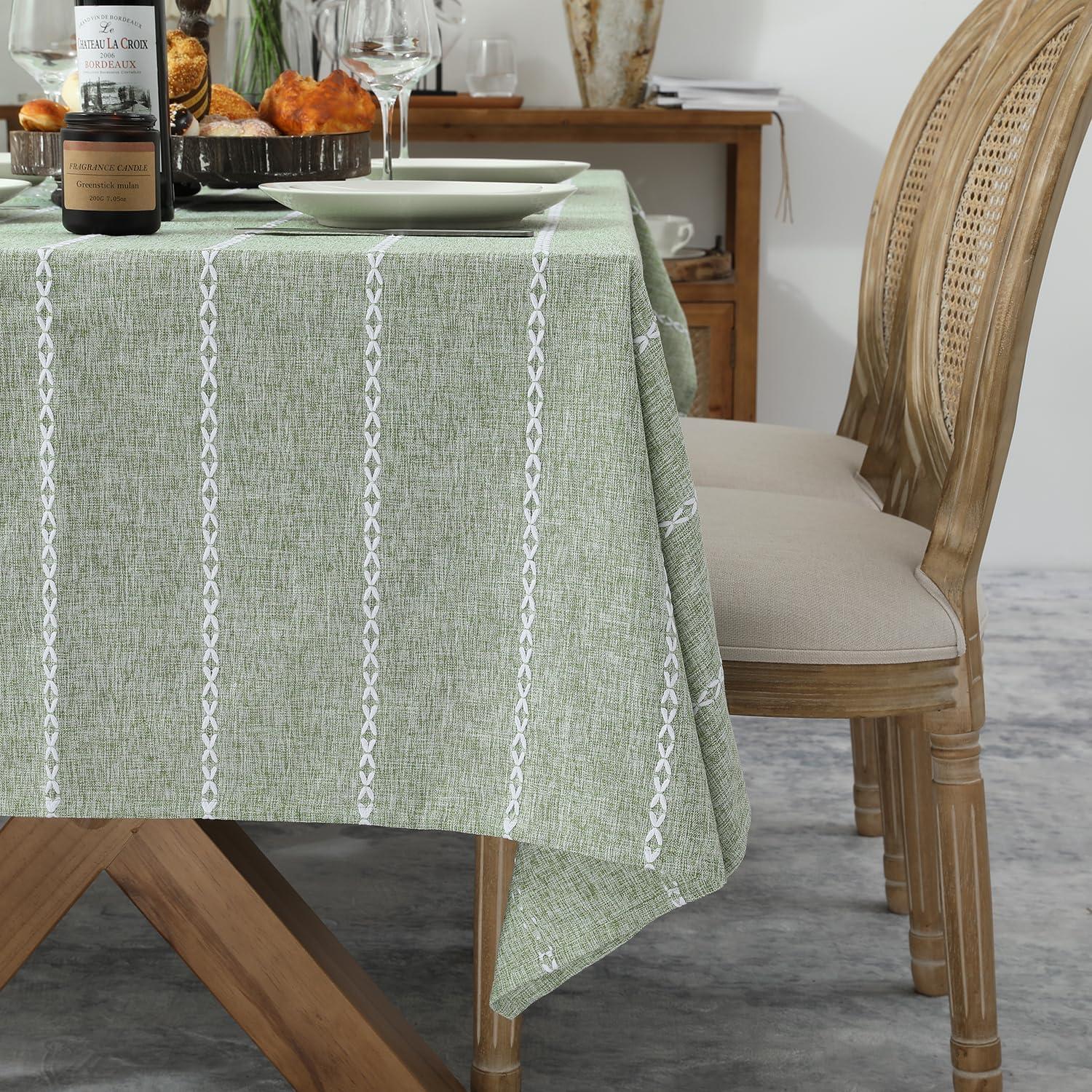 Chassic 60 x 84 inches Farmhouse Style Linen tablecloths, Wrinkle Resistant Washable Dining Room Table Cloths for Rectangle Tables - Hemstitch Sage Green