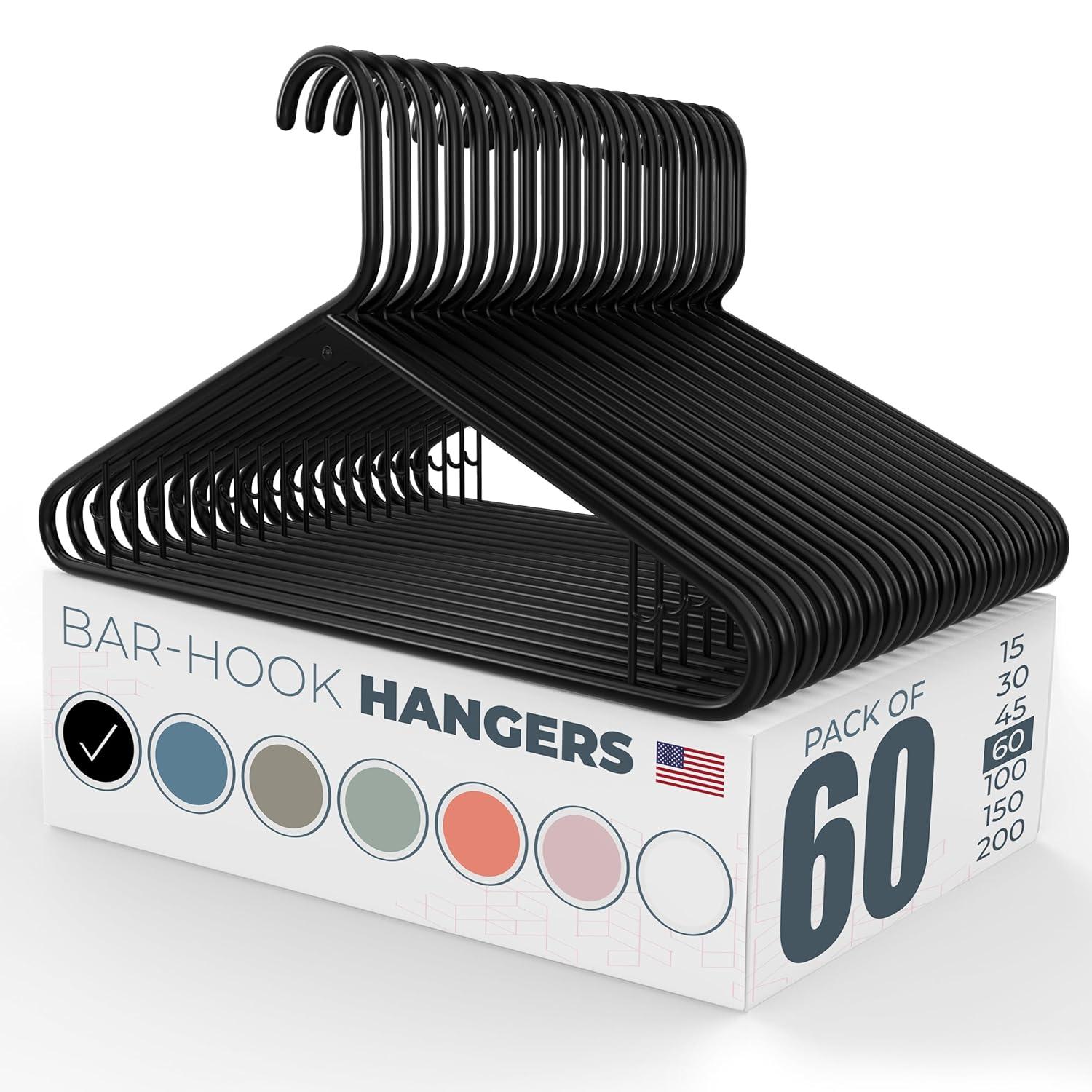 Made in USA Strong Clothes Hangers Bulk, 20-100 Pack Available, Heavy Duty Plastic Hanger for Closet and Clothing Hangars (60pk Black)