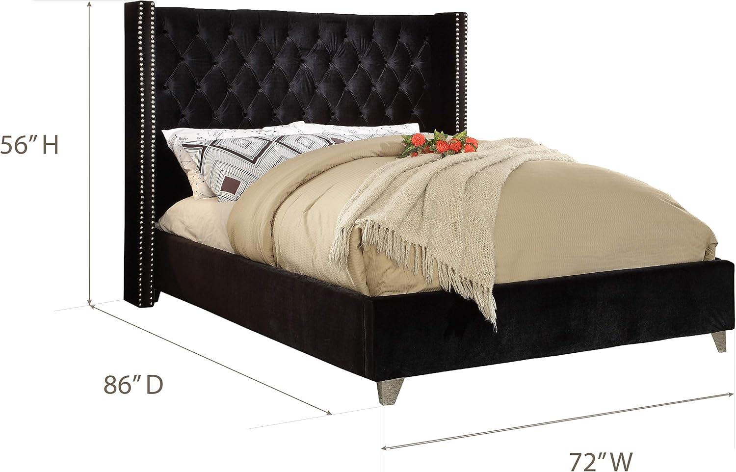 Aiden Black Velvet Queen Bed-Color:Black Velvet,Style:Contemporary
