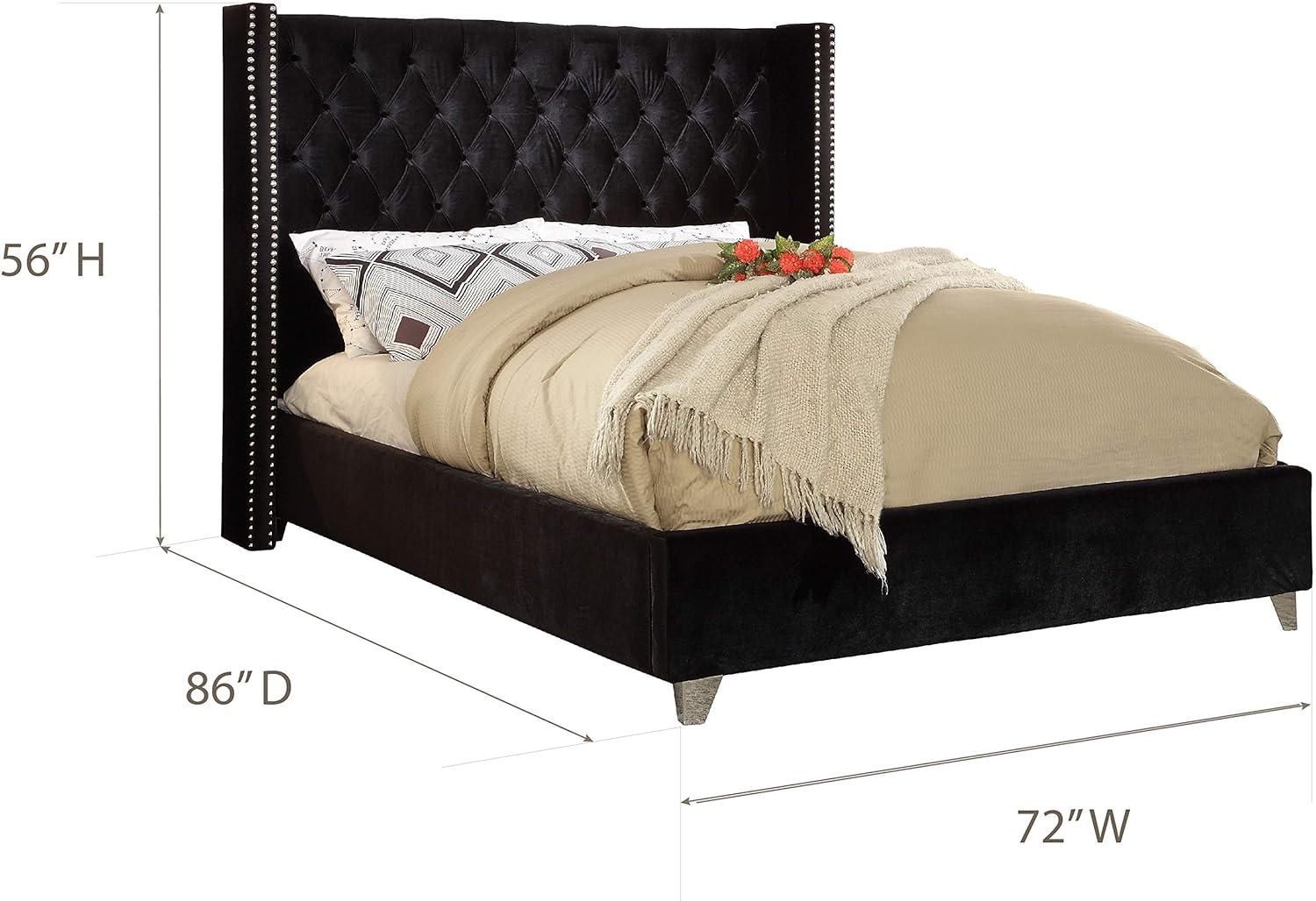 Aiden Black Velvet Queen Bed-Color:Black Velvet,Style:Contemporary