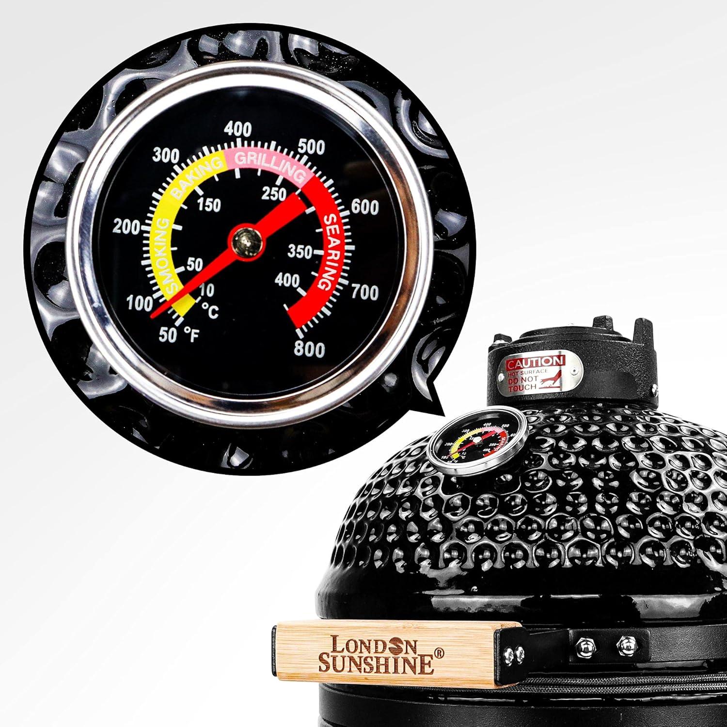 Ceramic BBQ Charcoal Kamado Grill 13 inch Portable Tabletop BBQ Grill with Stainless Steel Grates Black, Black