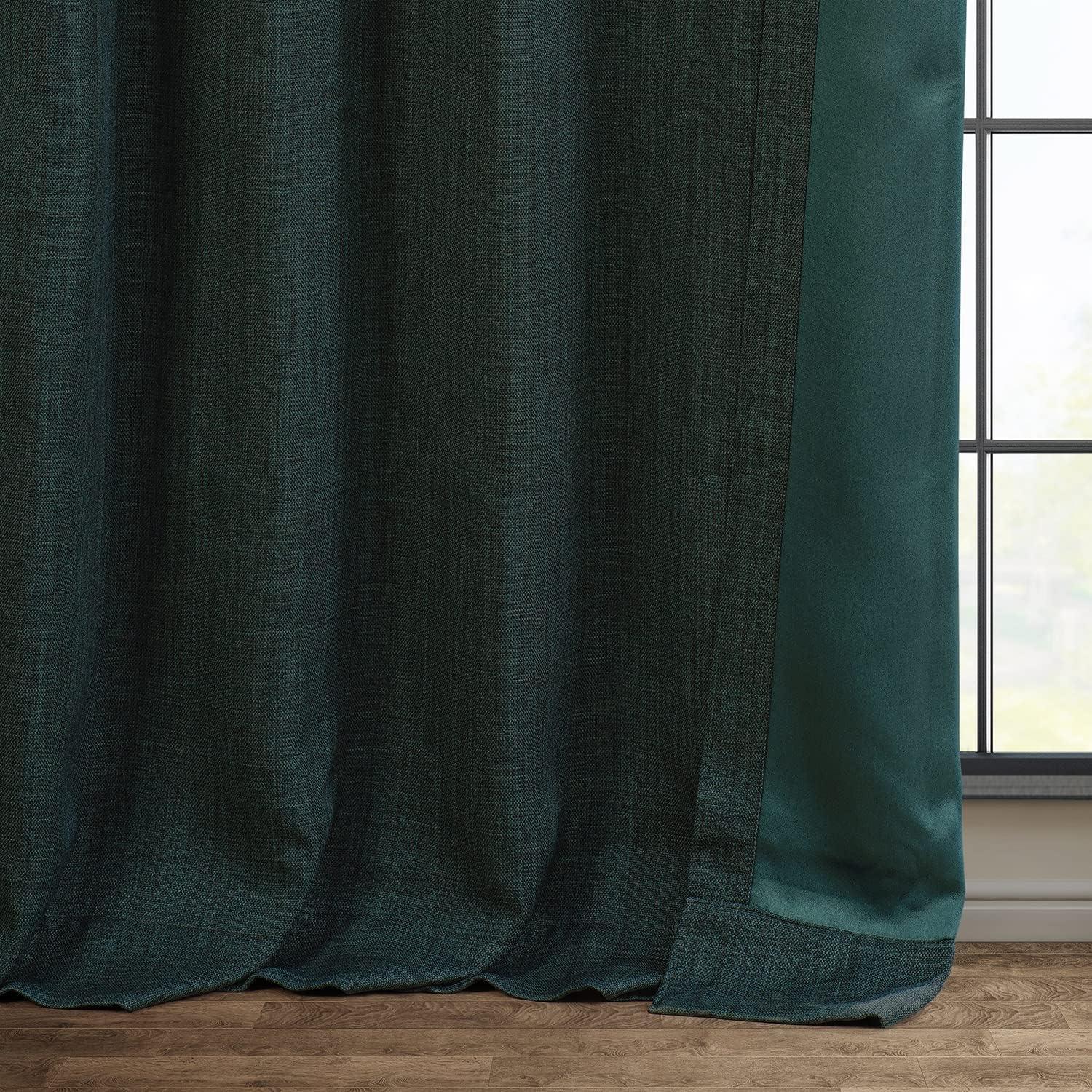 HPD Half Price Drapes Focal Green Faux Linen Room Darkening Curtains for Bedroom & Living Room Curtains (1 Panel), Door & Window Curtains 84 inches long, Rod Pocket Curtains & drapes, 50W X 84L