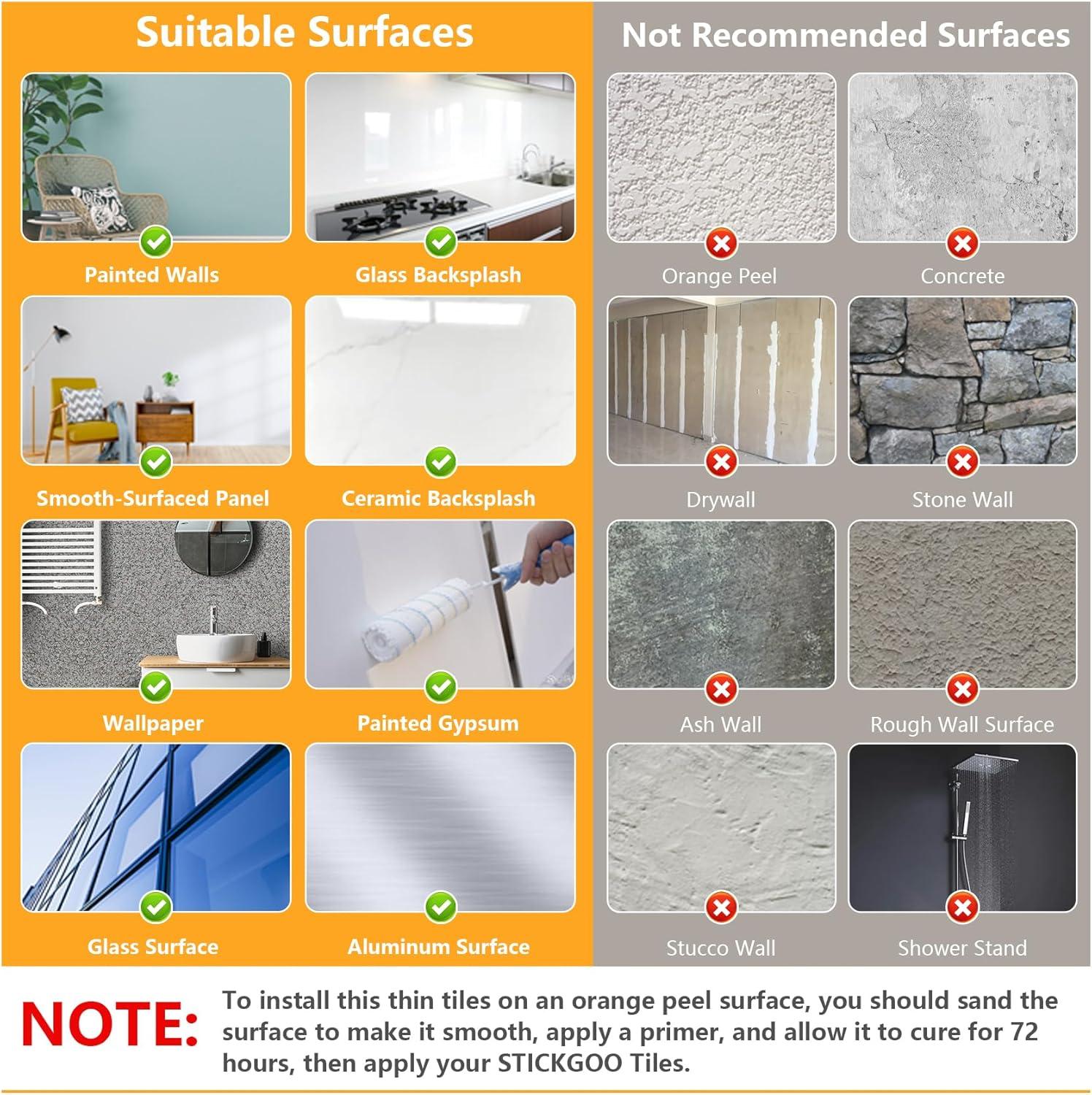 STICKGOO 10-Sheet Marble Look Peel and Stick Wall Tile, 12"x12" Premium Self Adhesive Tiles Kitchen Stick on Backsplash,Gray & Blue