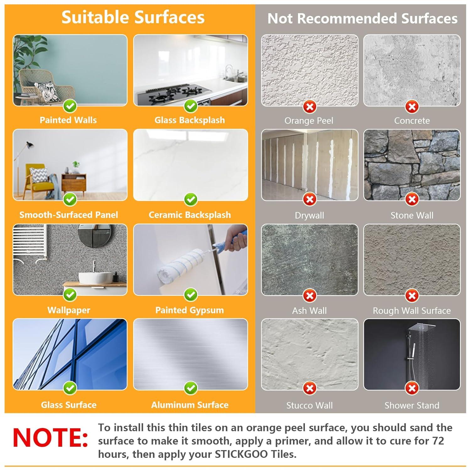 STICKGOO 10-Sheet Marble Look Peel and Stick Wall Tile, 12"x12" Premium Self Adhesive Tiles Kitchen Stick on Backsplash,Gray & Blue