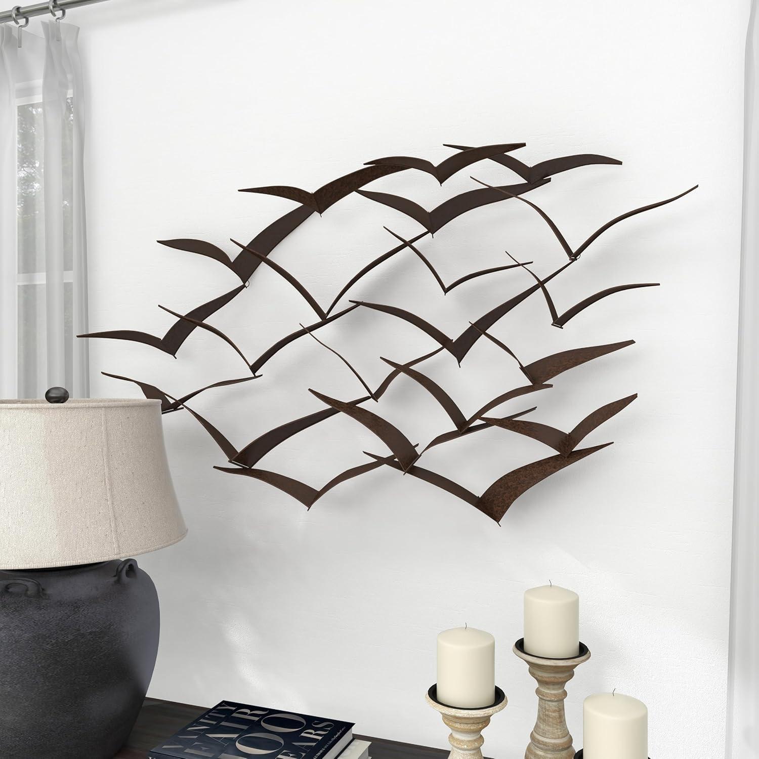 DecMode Black Metal Sleek Flying Flock Of Bird Wall Decor