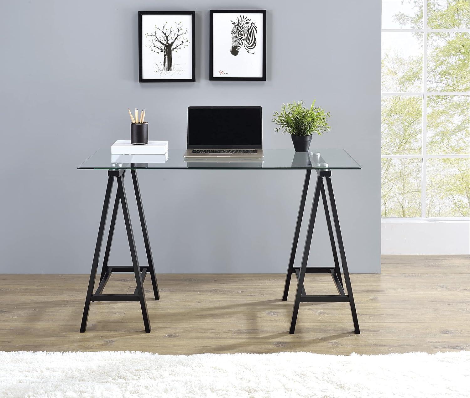 Middleton Writing Desk with Clear Glass Top and Black Base