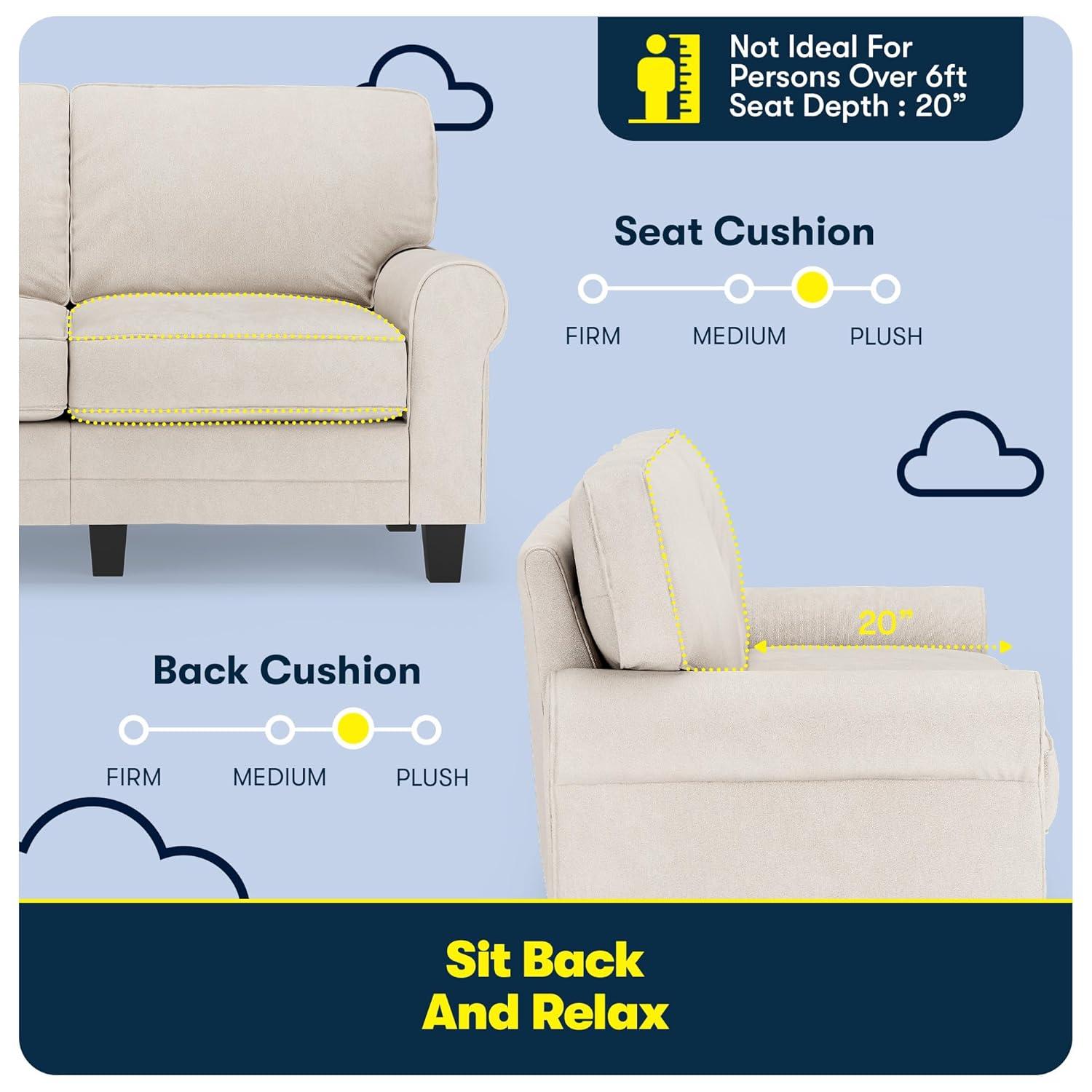 Serta Copenhagen 61" Rolled Arm Sofa, Easy Care Fabric, Soft Pillow Back, Pocket Coil Seat Cushions