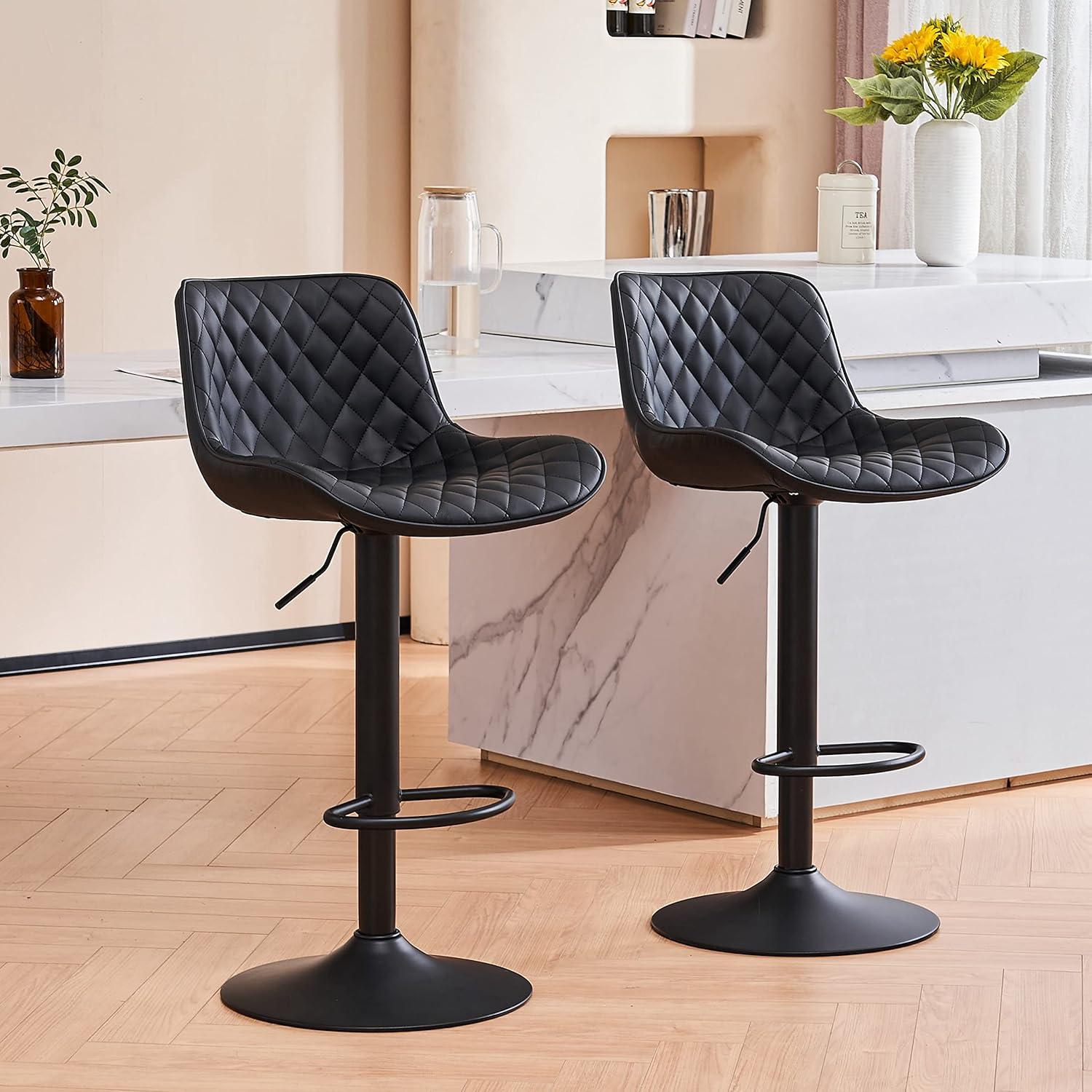 Waleaf Swivel Counter Height Bar Stools Set of 2,Adjustable PU Leather Dining Barstools with Footrest