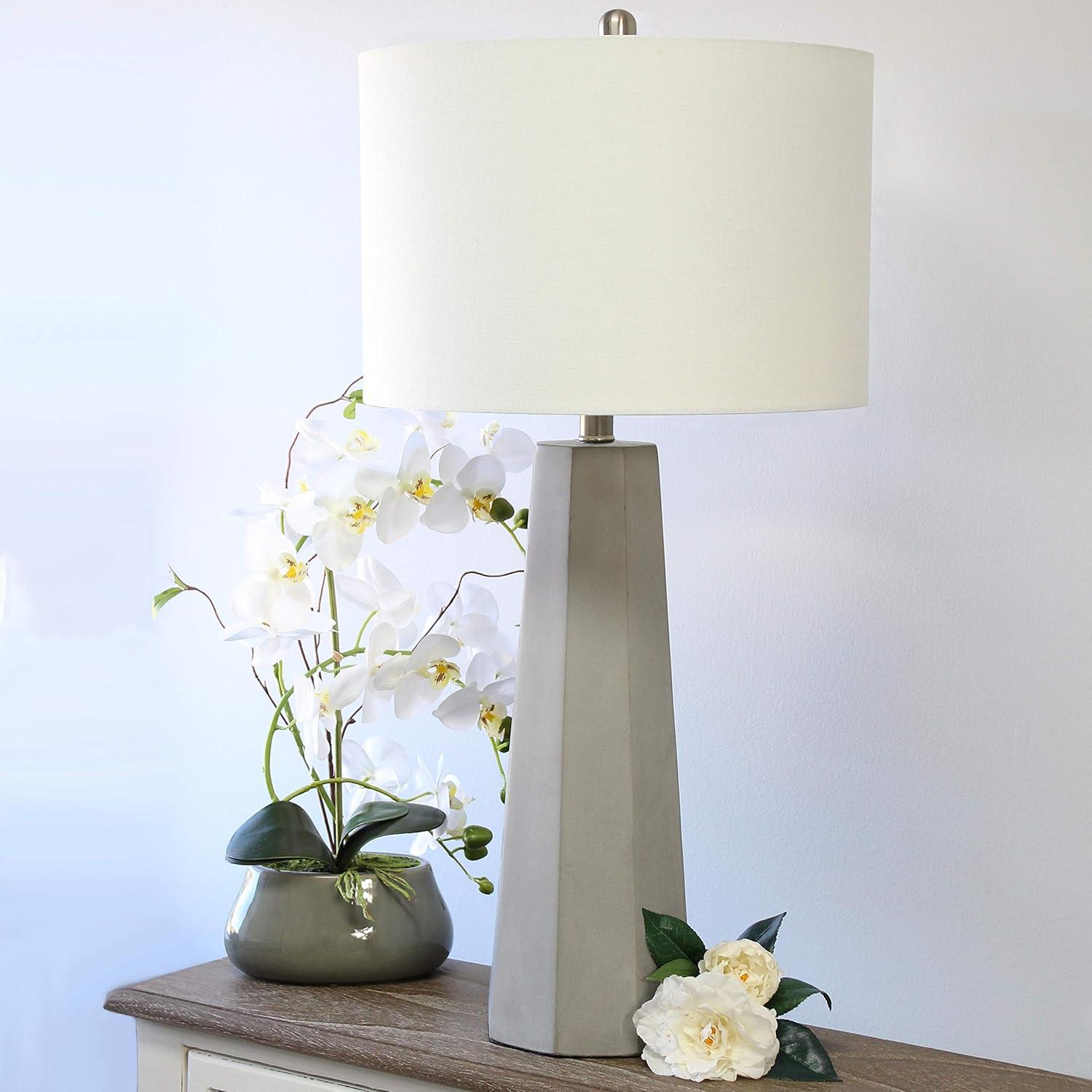 Elegant Designs Concrete Table Lamp with Fabric Shade