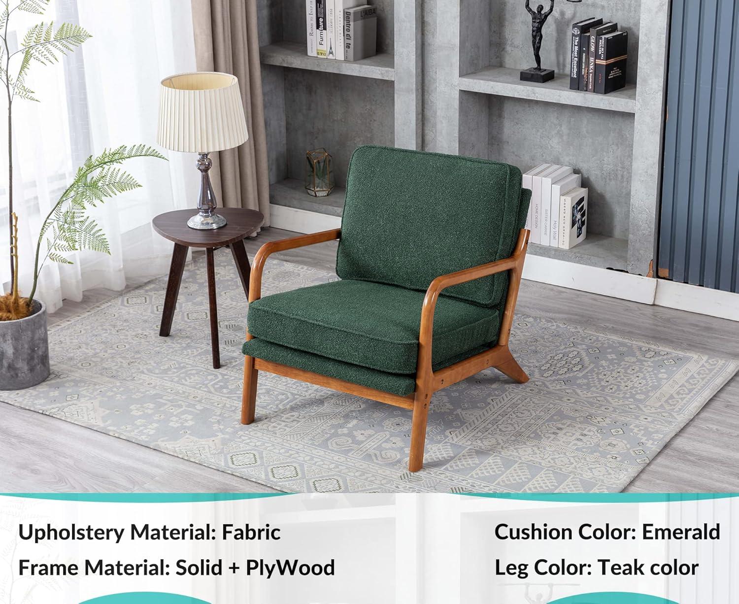 Emerald Green Faux Leather Barrel Accent Chair with Wood Frame