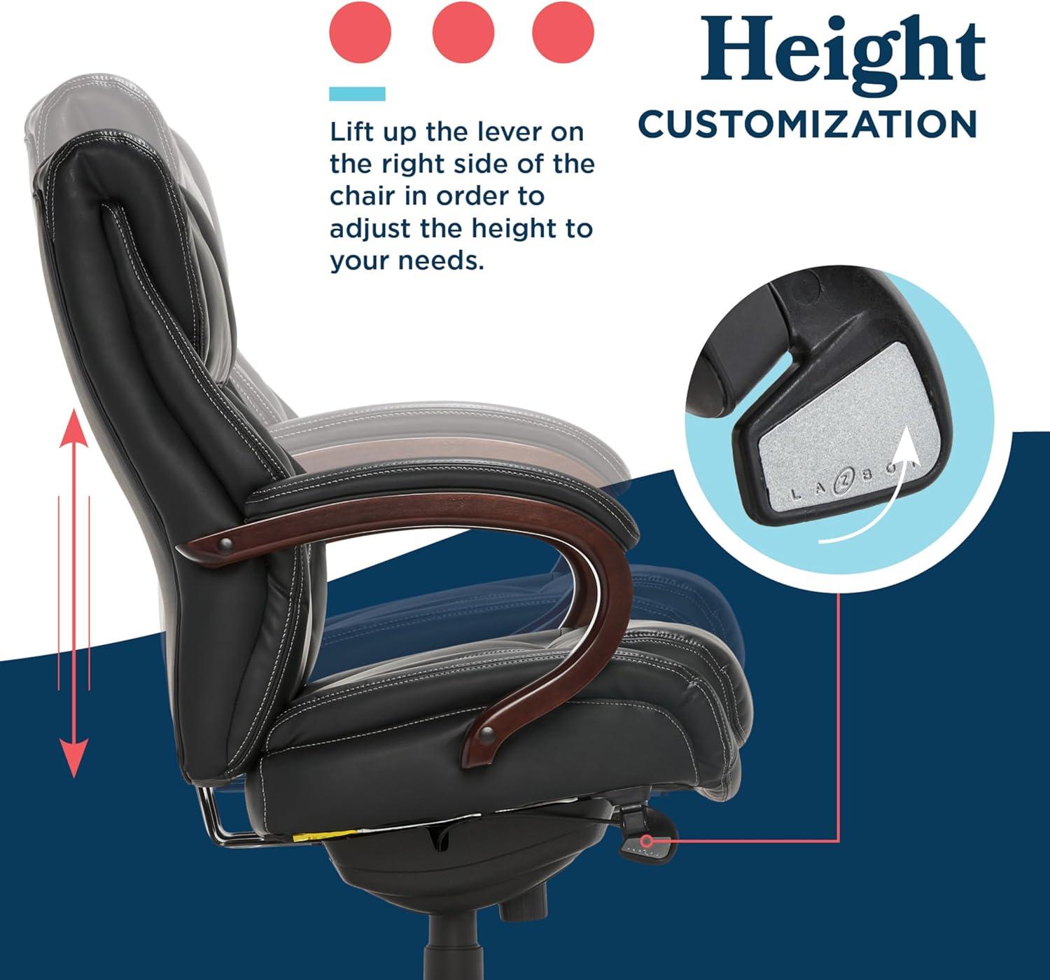 La-Z-Boy La-Z-Boy Bellamy Executive Office Chair with Memory Foam Cushions, Real Wood Arms and Swivel Base, Waterfall Seat Edge, Faux Bonded Leather