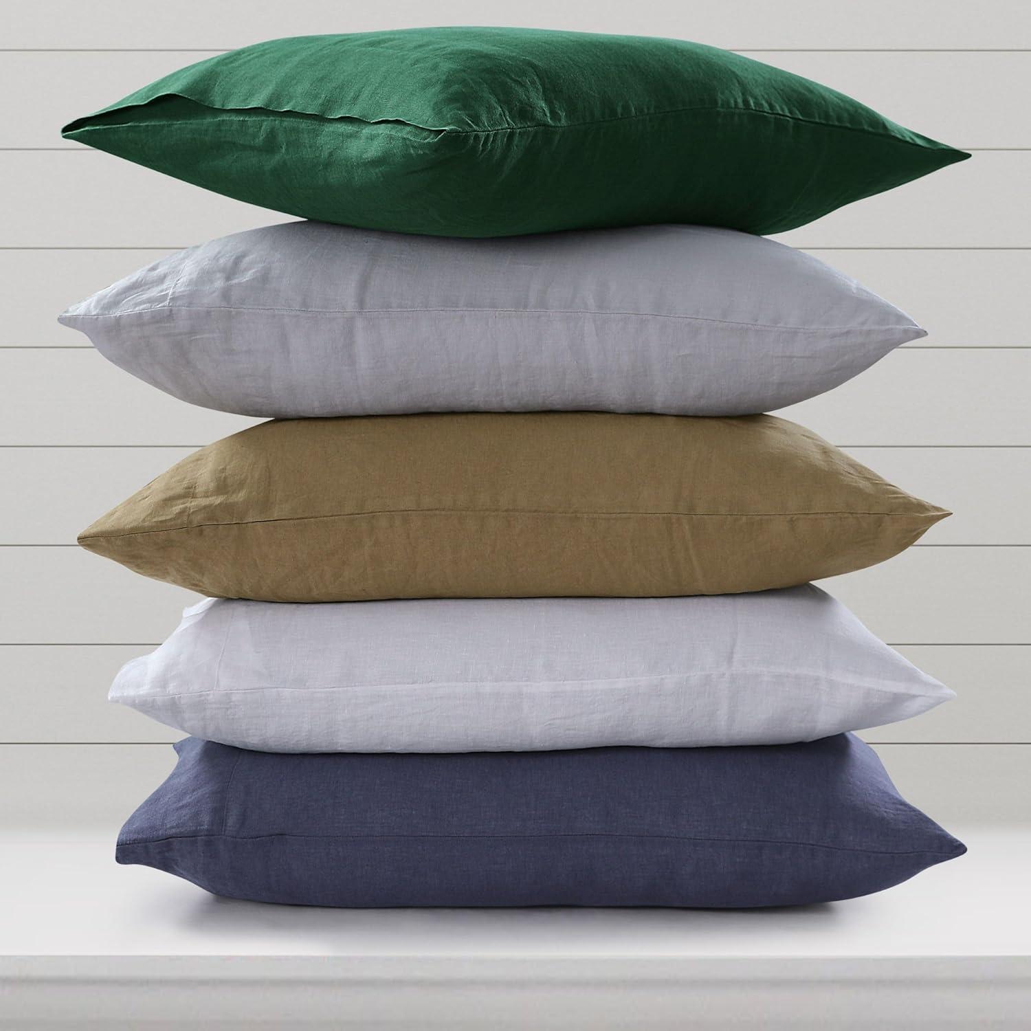 Tribeca Living Standard European Garment Washed Linen Pillowcase Set Jade Green: 100% Linen, Plain Weave, OEKO-TEX Certified
