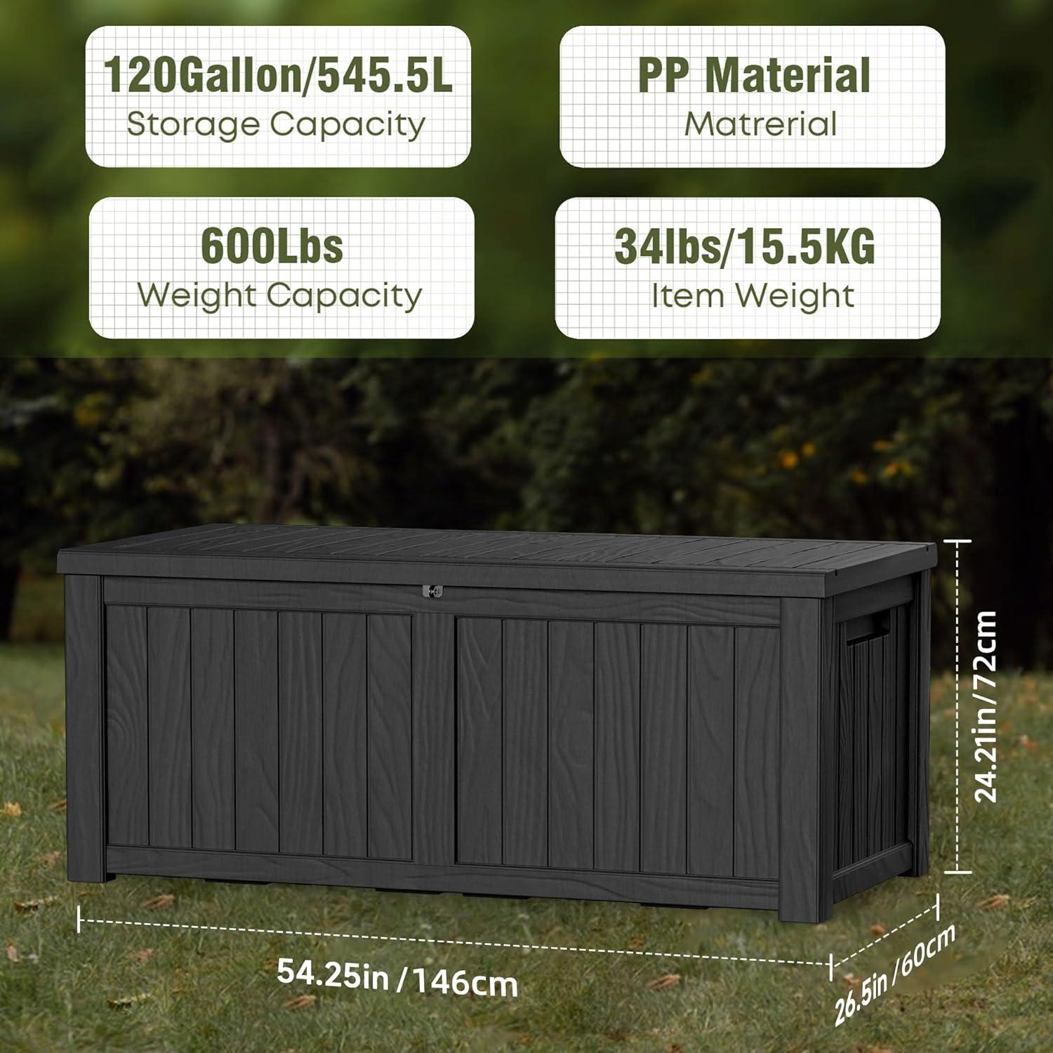 Hokku Designs Waterproof 120 Gallon Large Outdoor Indoor Patio Storage Deck Box , Outside Storage Bin for Cushion Pillows, Towels, Garden Tools