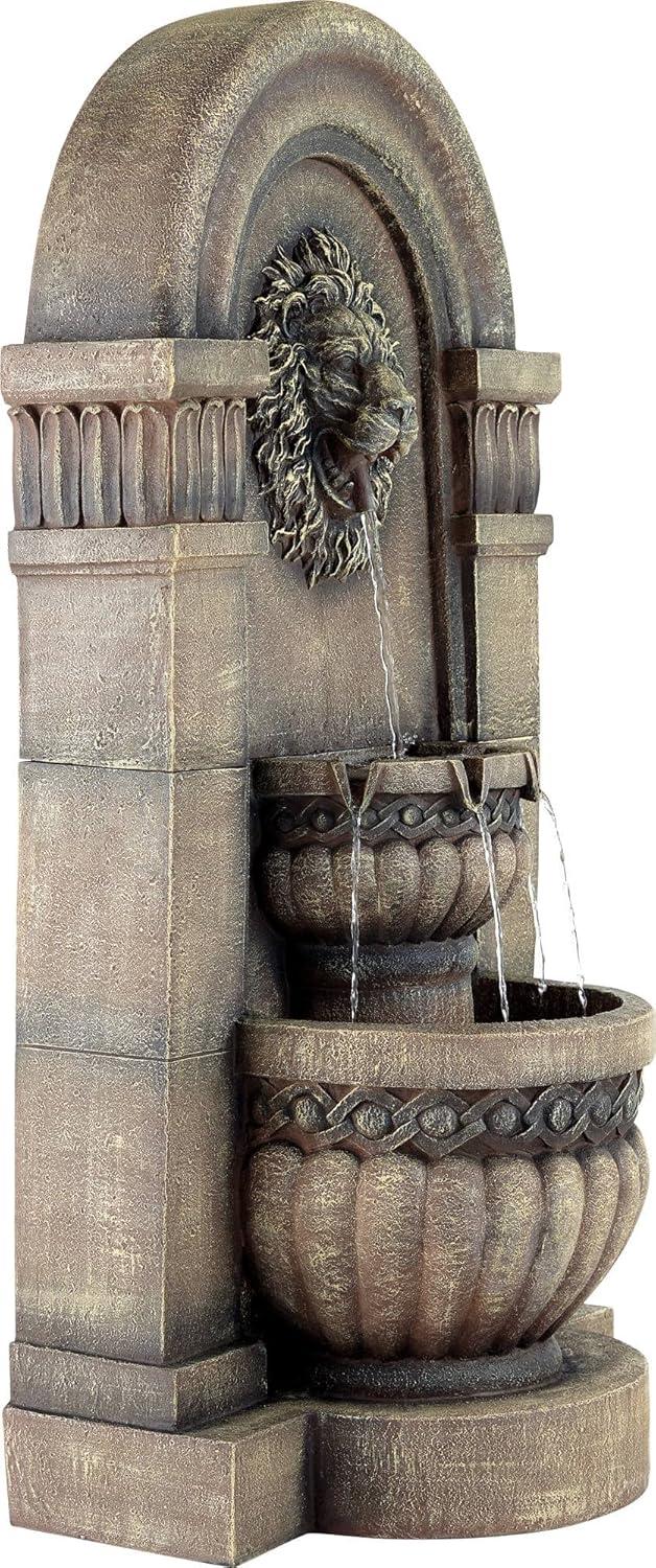 John Timberland Roman Outdoor Floor Water Fountain with Light LED 50" High 2-Tier Lion Face for Yard Garden Patio Deck Home