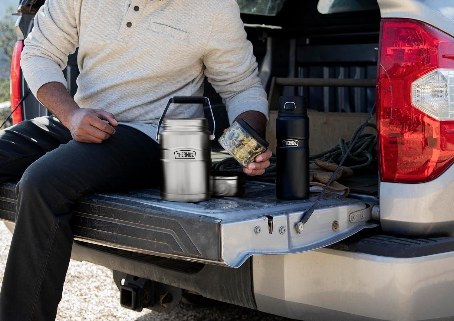 Thermos Stainless King Vacuum Insulated Food Jar with Folding Spoon & 2 Containers, Matte Stainless, 47oz