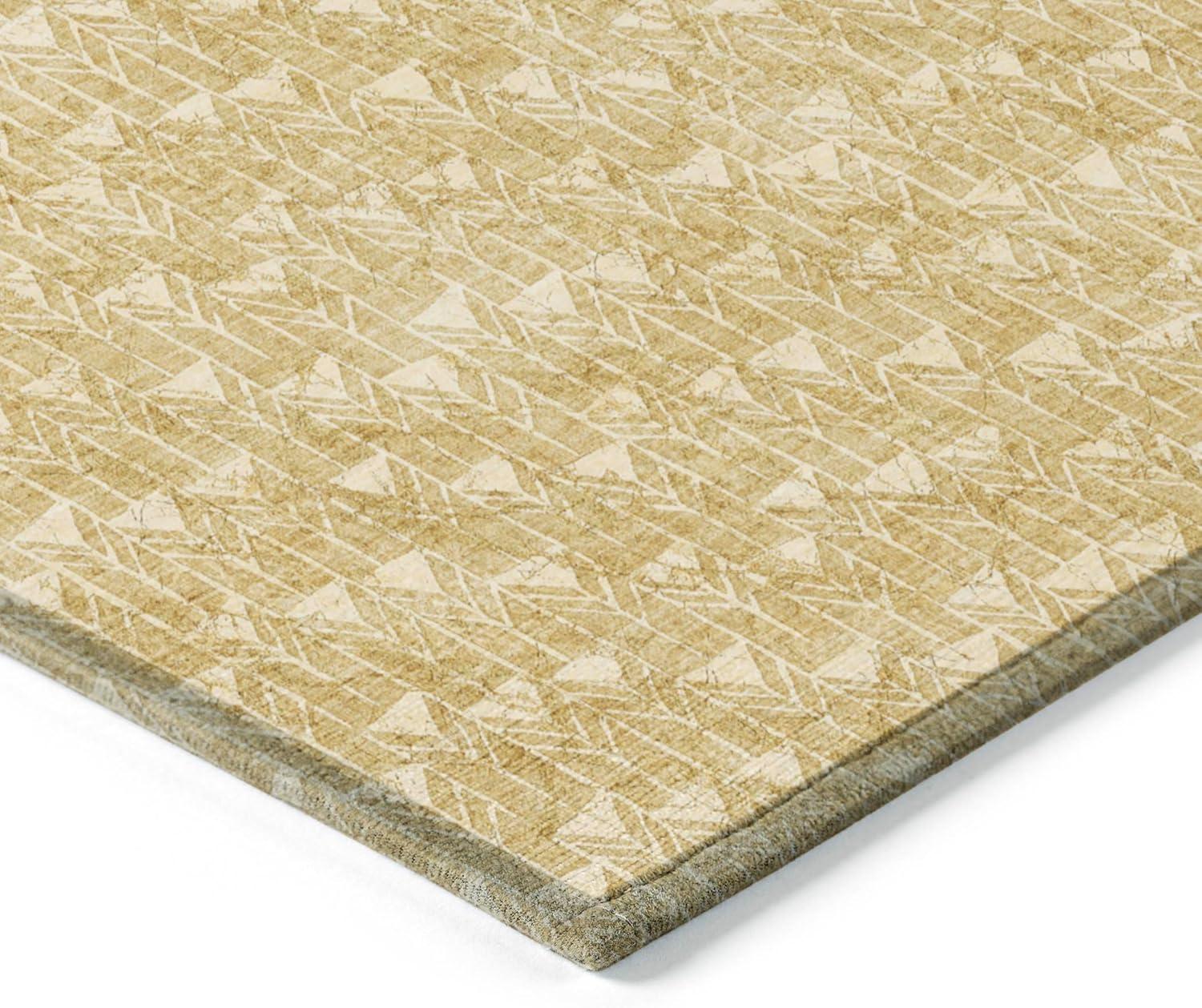 Gold Geometric Pattern Machine Washable Indoor Outdoor Rug