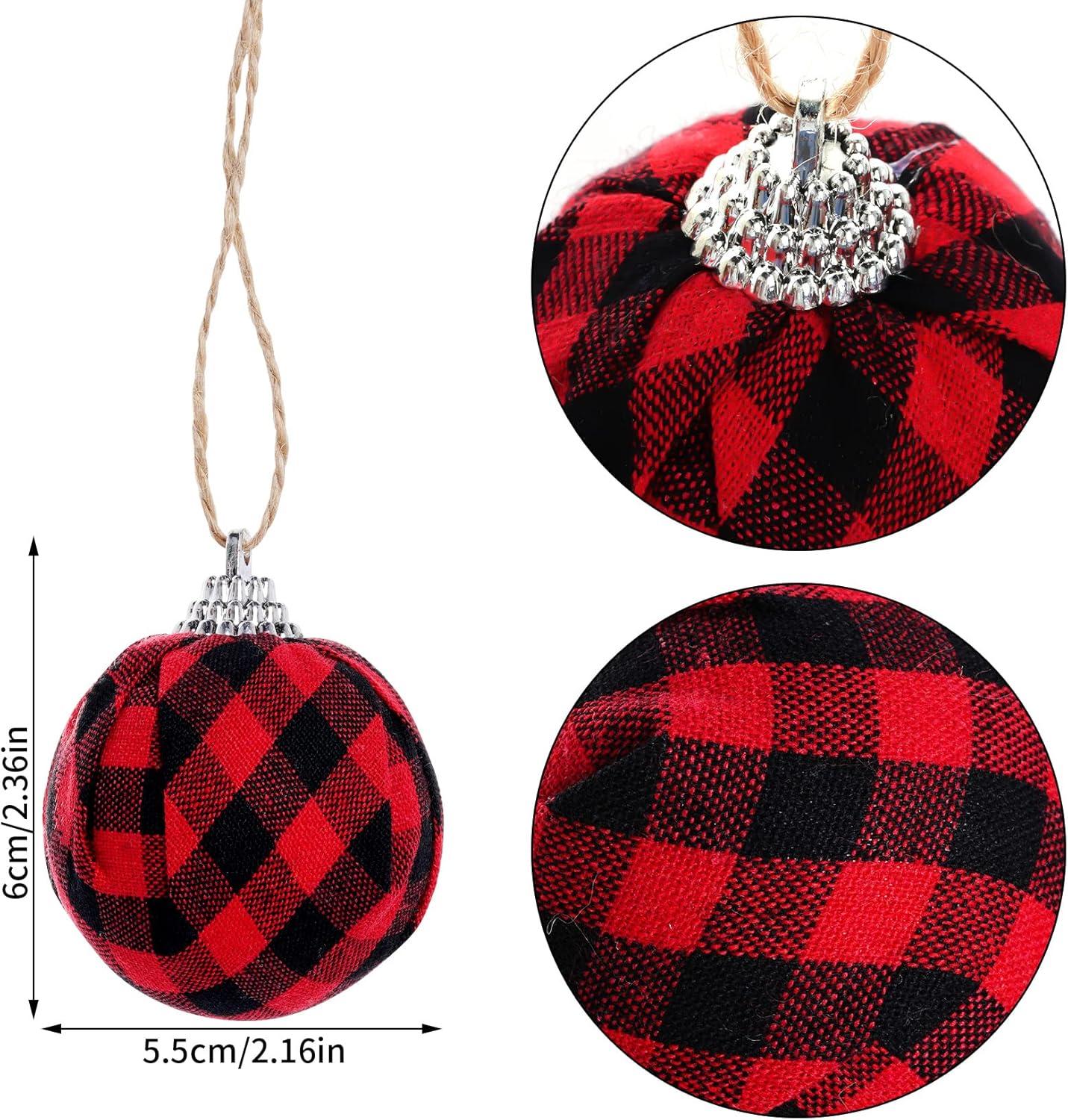 Farmhouse Christams Buffalo Plaid Ball Ornaments, Decorative Plaid Ball Hanging Ornament, for Christmas Decorations Supplies (Red and Black,12 Pieces)