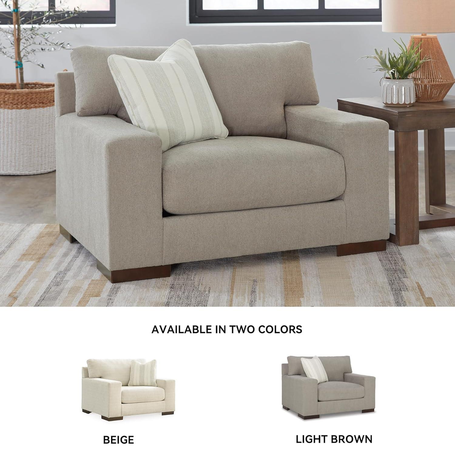 Beige Flax Contemporary Oversized Stationary Chair