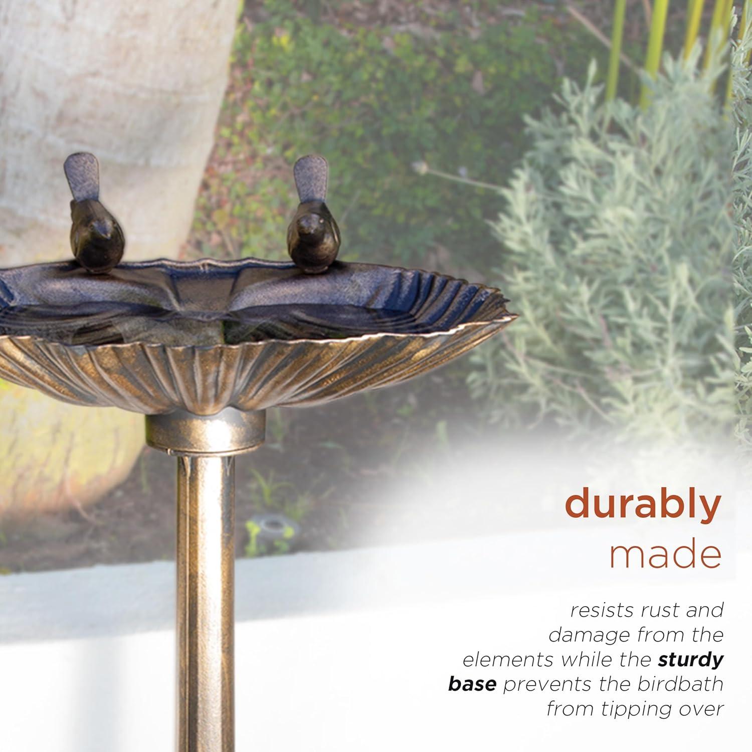 Bronze Outdoor Pedestal Birdbath with Planter and Solar LED