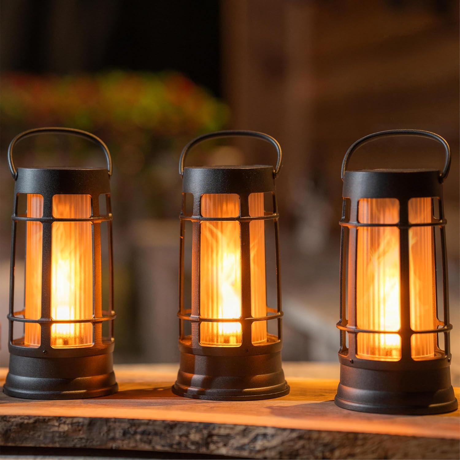 FoxFlame Professional Metal Solar Flame Lantern - Patented LED Flickering - Outdoor Waterproof - Hanging Option