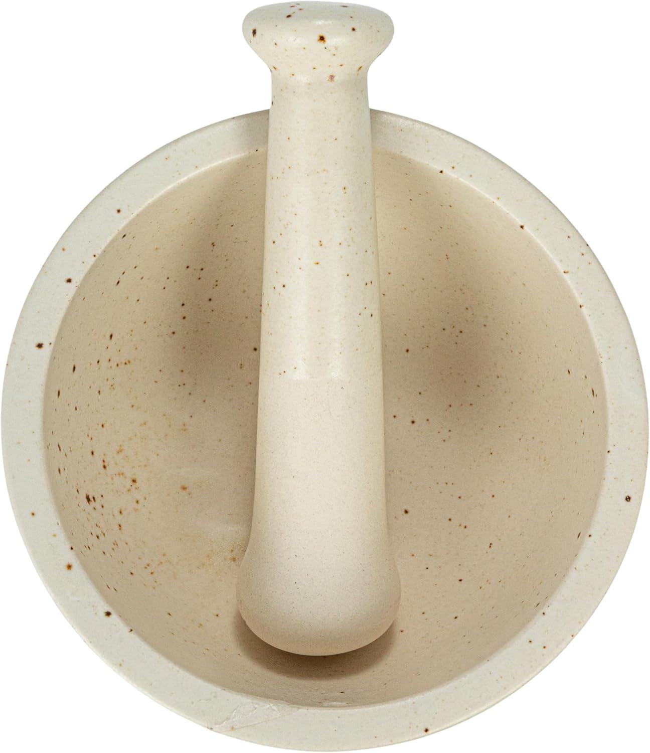 Speckled White Ceramic Mortar and Pestle Set, Medium