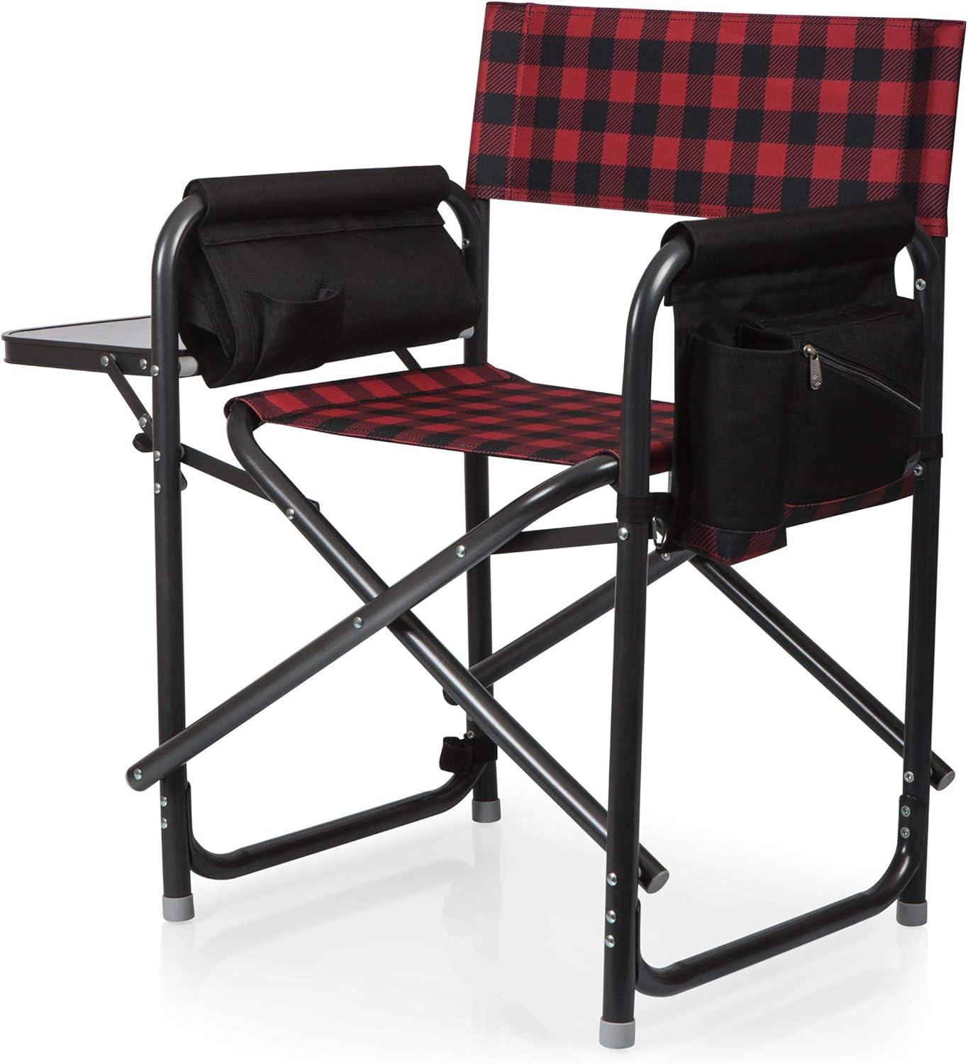 Red & Black Buffalo Plaid Aluminum Outdoor Director's Chair with Side Table