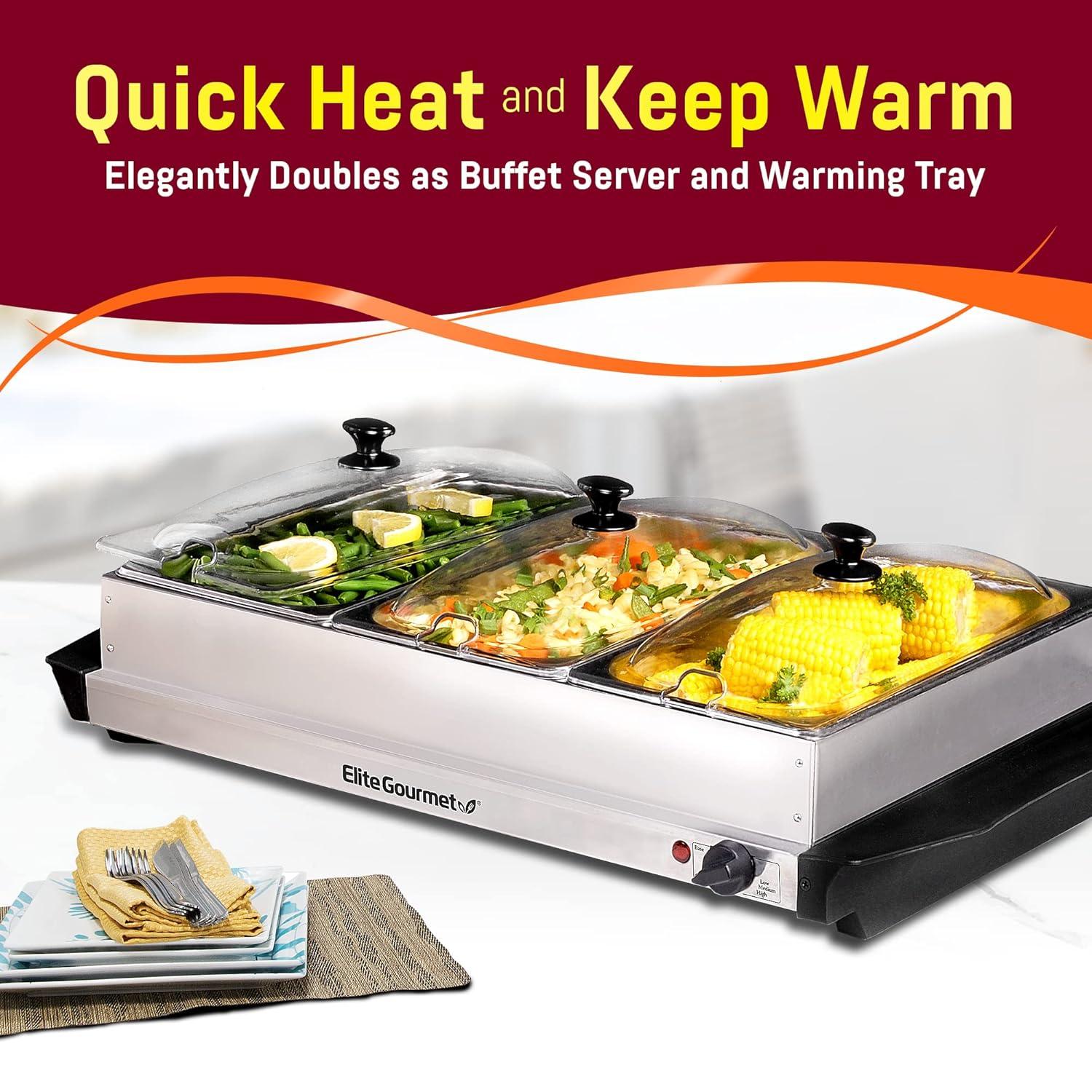 Elite Platinum 3 x 2.5 Qt. Stainless Steel Electric Buffet Server