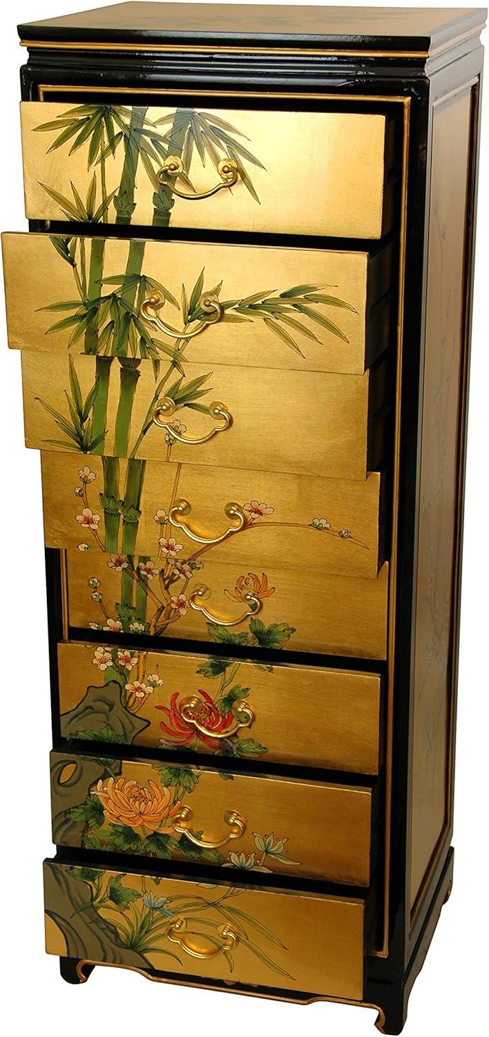 Gold Leaf Hand-Painted Oriental Eight-Drawer Cabinet