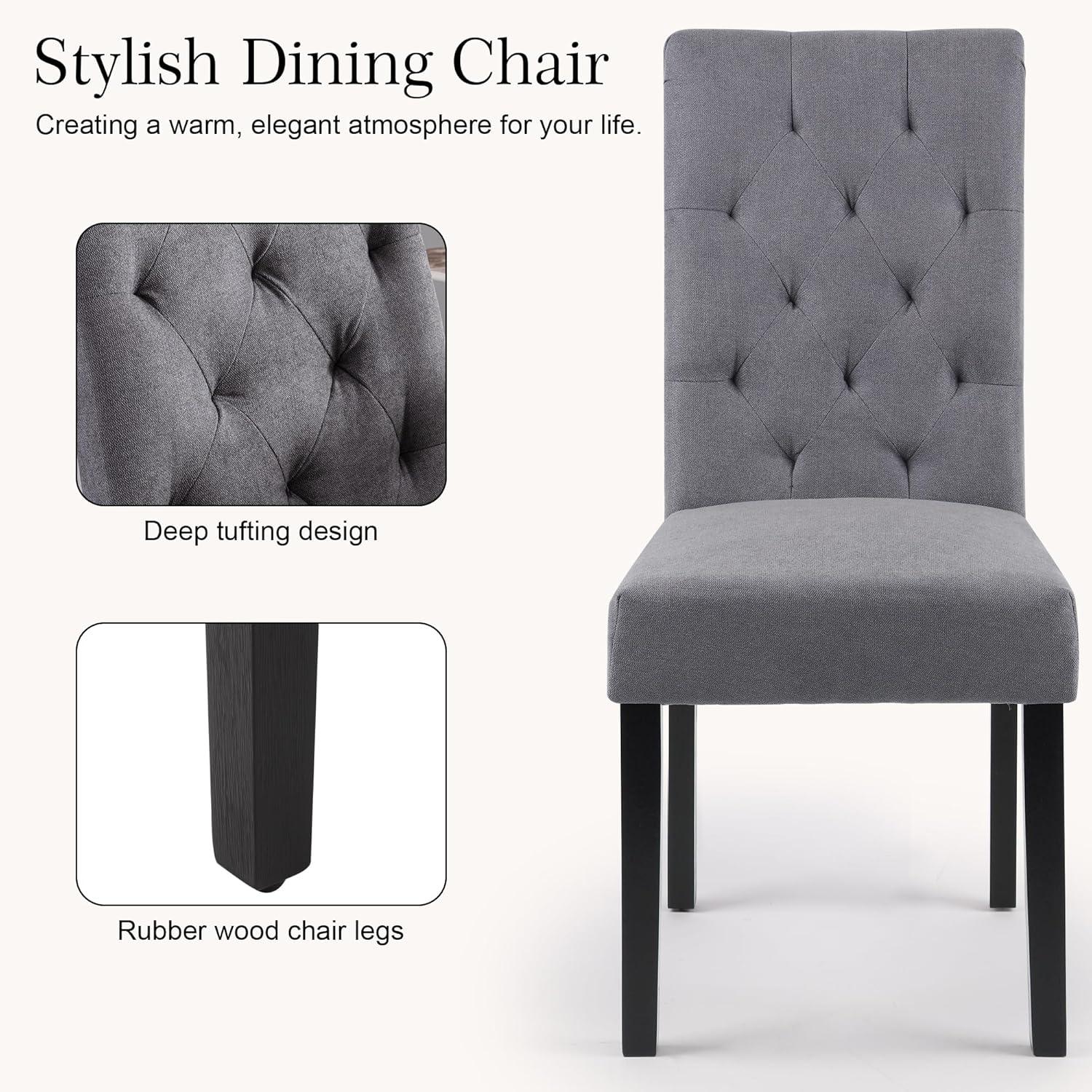 Westice Dining Room Chairs Set of 4 Upholstered Fabric Kitchen Chairs Dining Room Side Chair with Nailhead Trim and Rubber Wood Legs for Small Space Apartment, Light Gray