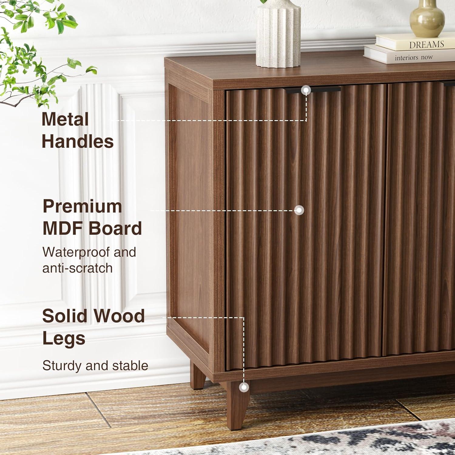 Seyla 31.5'' Sideboard with Solid Wood Legs & 2 Adjustable Shelves, Double Curved Fluted Door