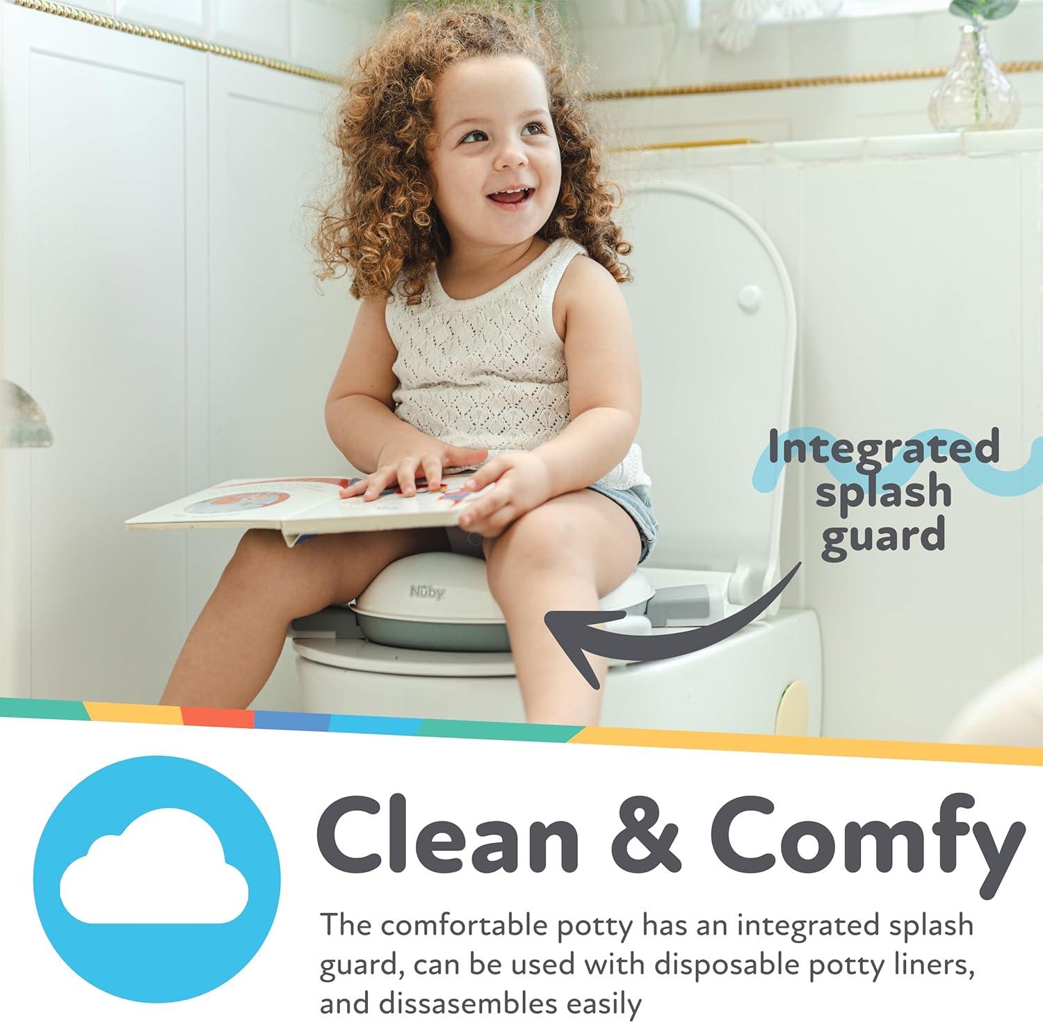 Nuby Portable Potty and Toilet Training Seat with Disposable Bags and Travel Bag, Gray/White