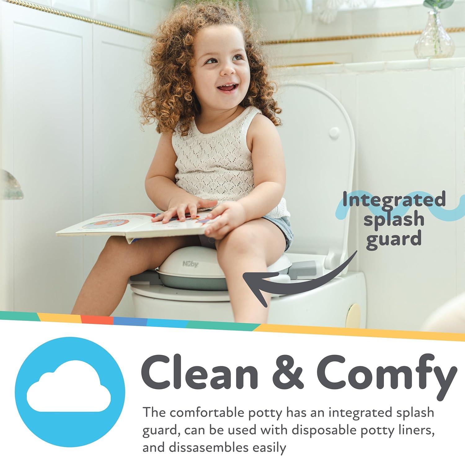 Nuby Portable Potty and Toilet Training Seat with Disposable Bags and Travel Bag, Gray/White