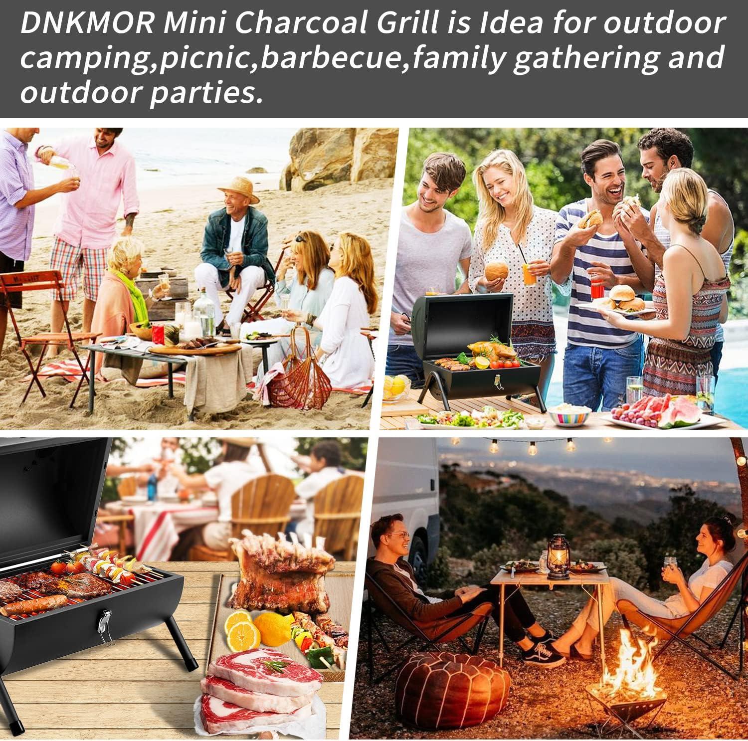 Portable Charcoal Grill, Tabletop Outdoor Barbecue Smoker, Small BBQ Grill for Outdoor Cooking Backyard Camping Picnics Beach by DNKMOR BLACK