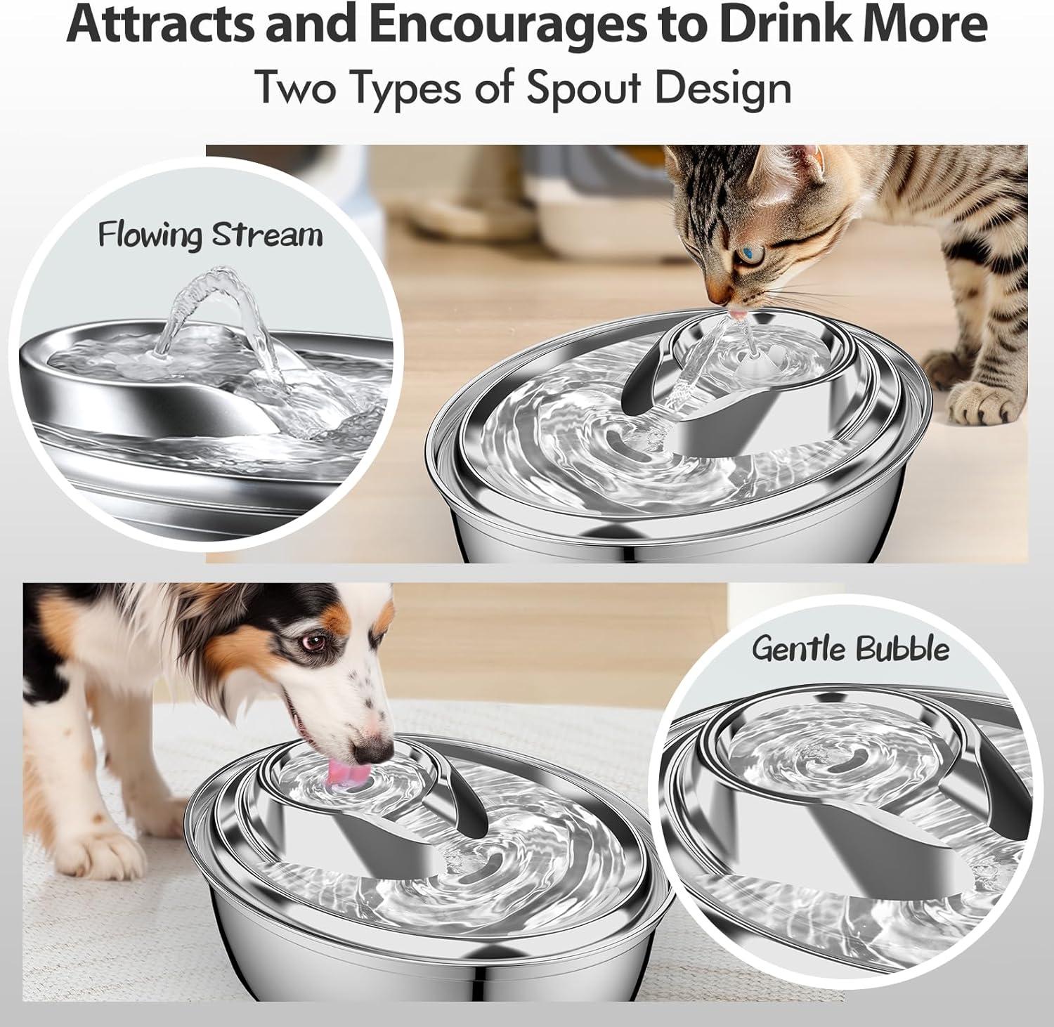 Cat Water Fountain Stainless Steel, Automatic Pet Water Fountain, 67oz/2L Drinking Fountain Dog Water Dispenser with Water Level Window for Cats and Small Dogs- 4Pcs Filters (D36)