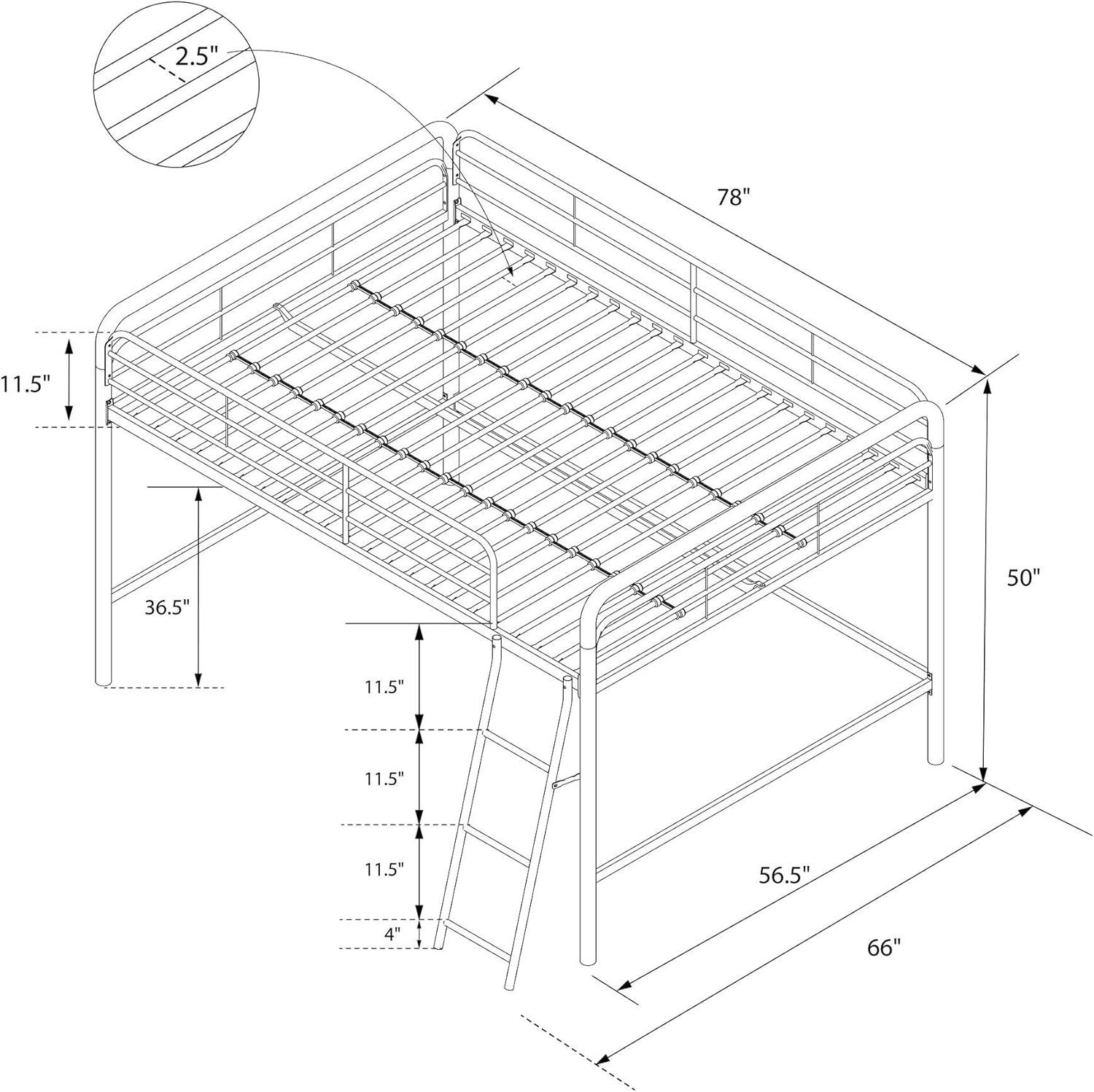 DHP Jett Junior Full Metal Loft Bed, Silver