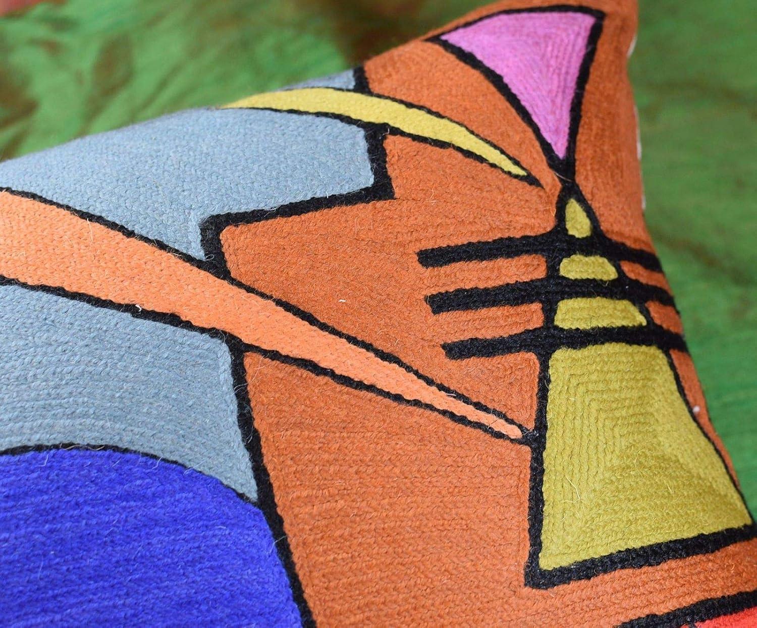 Colorful Abstract Embroidered Cotton Standard Pillowcase