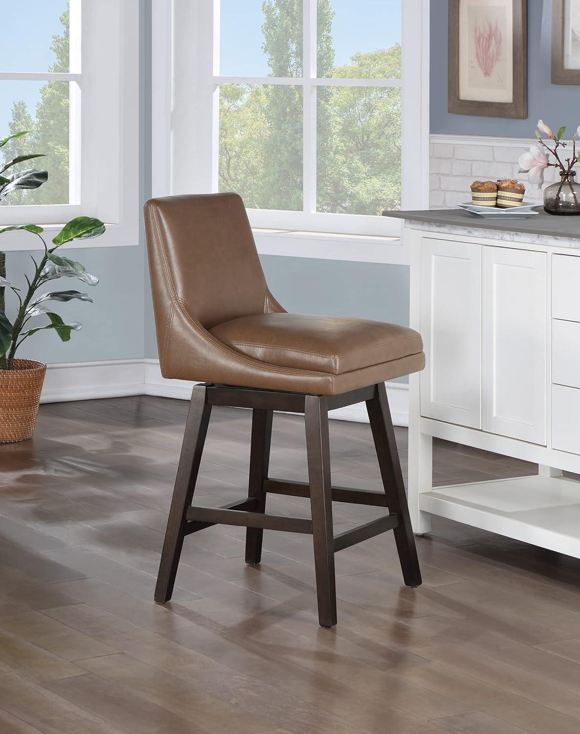 Molasses Faux Leather Swivel Counter Stool in Dark Walnut