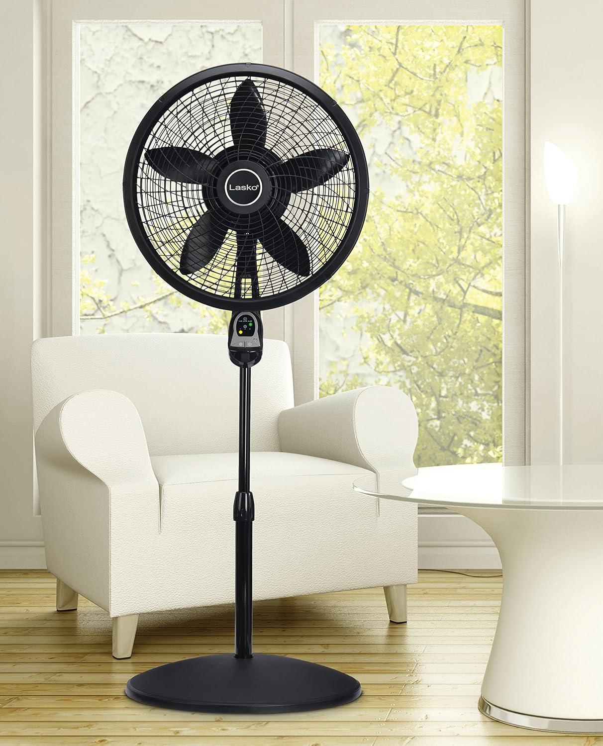 Lasko 54" Cyclone Oscillating 3-Speed Pedestal Fan with Remote and Timer, Black, 1843, New